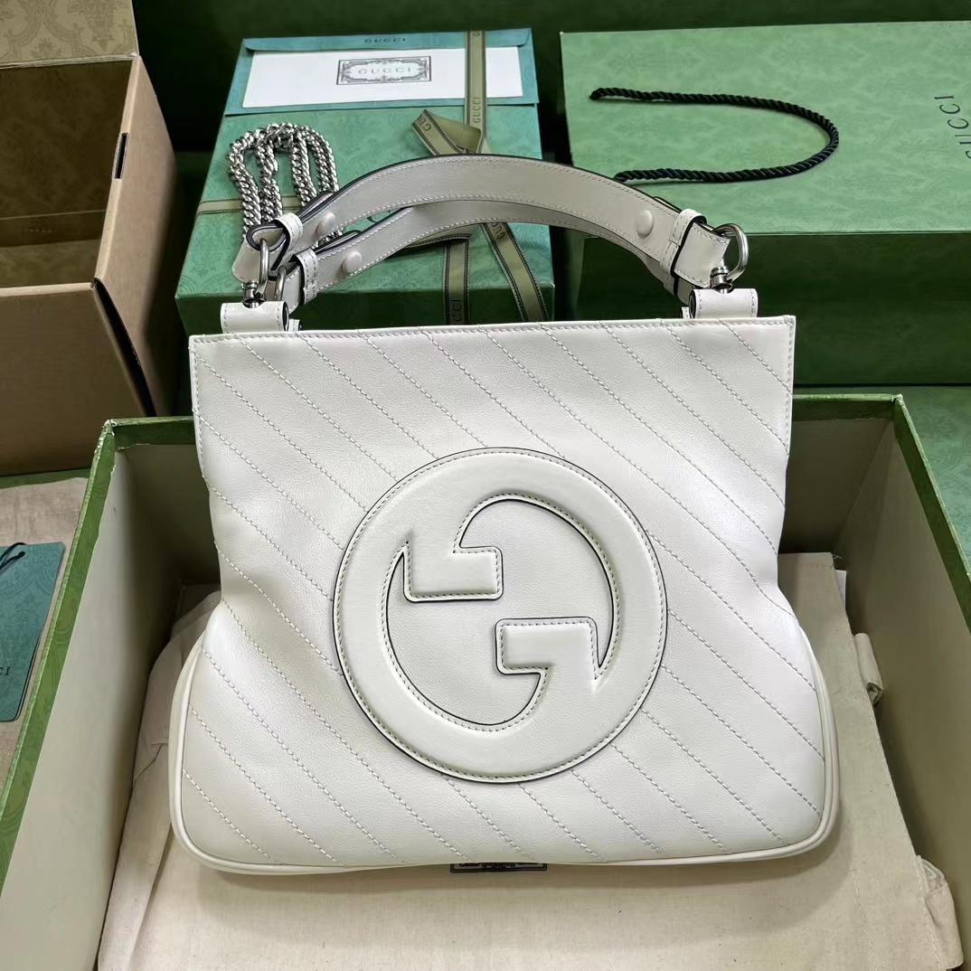[TOP] GUCCI G*G Blondie Small Tote Bag 24×30×6cm - White