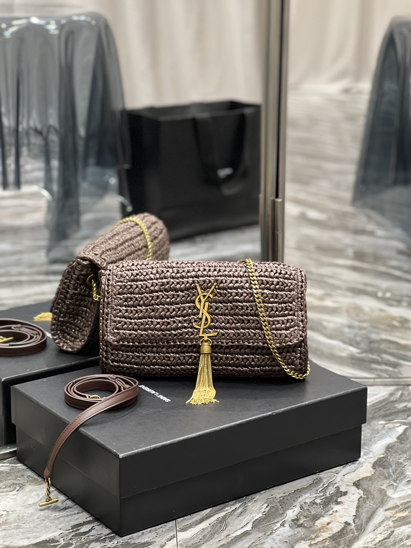 [TOP] Yves Saint Laurent YSL 𝑲𝒂𝒕𝒆 ⁹⁹  Straw Woven Bag