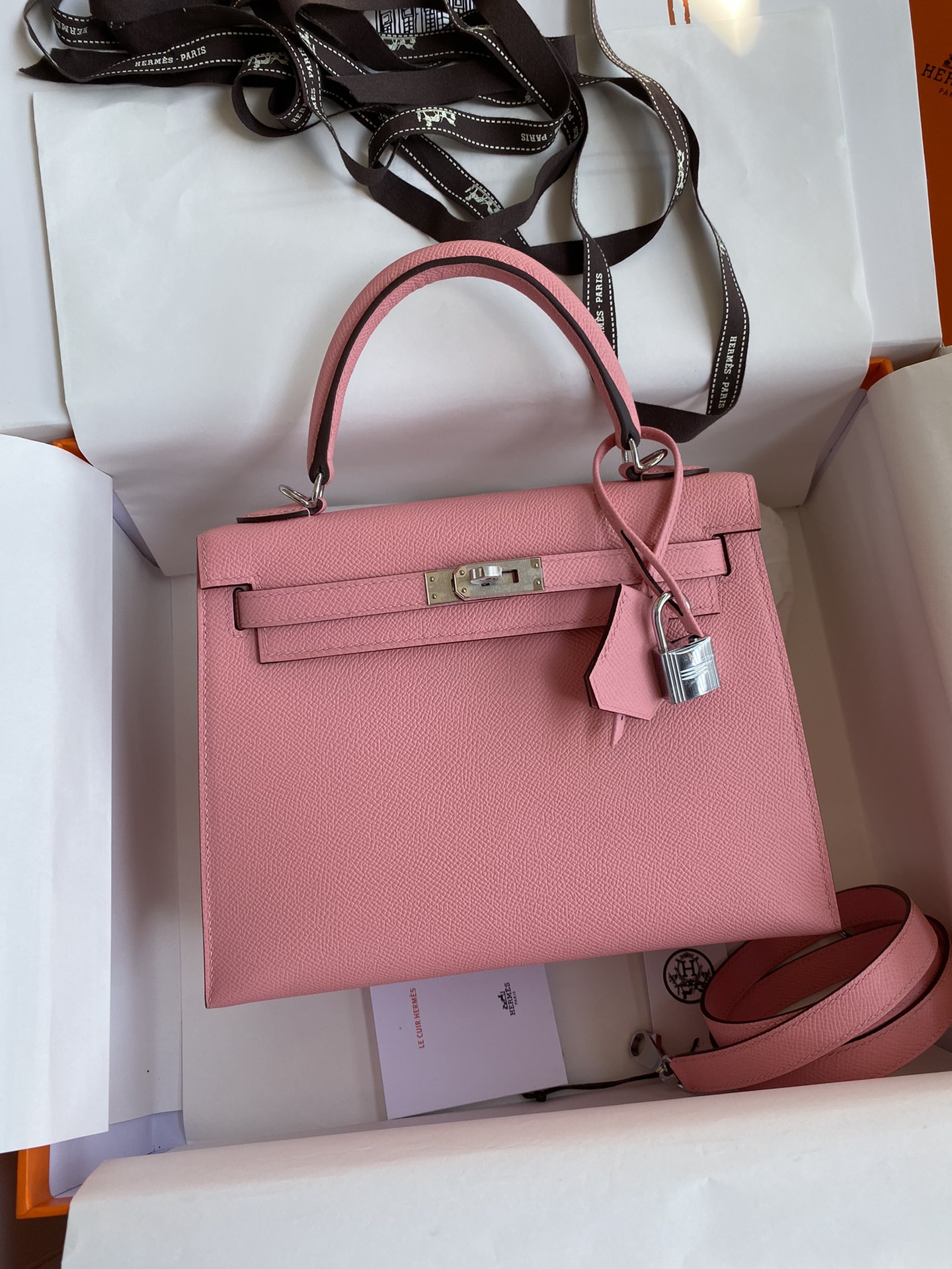 [TOP] HERMES Kelly Epsom Leather 25cm/28cm - Pink & GHW/SHW