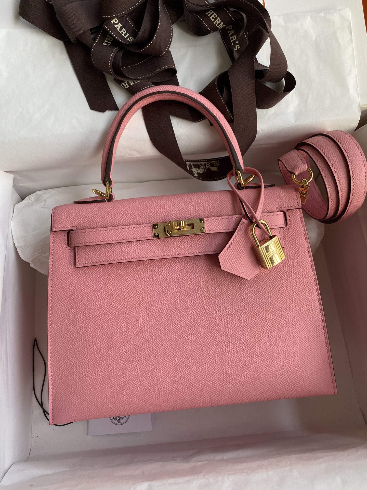 [TOP] HERMES Kelly Epsom Leather 25cm/28cm - Pink & GHW/SHW