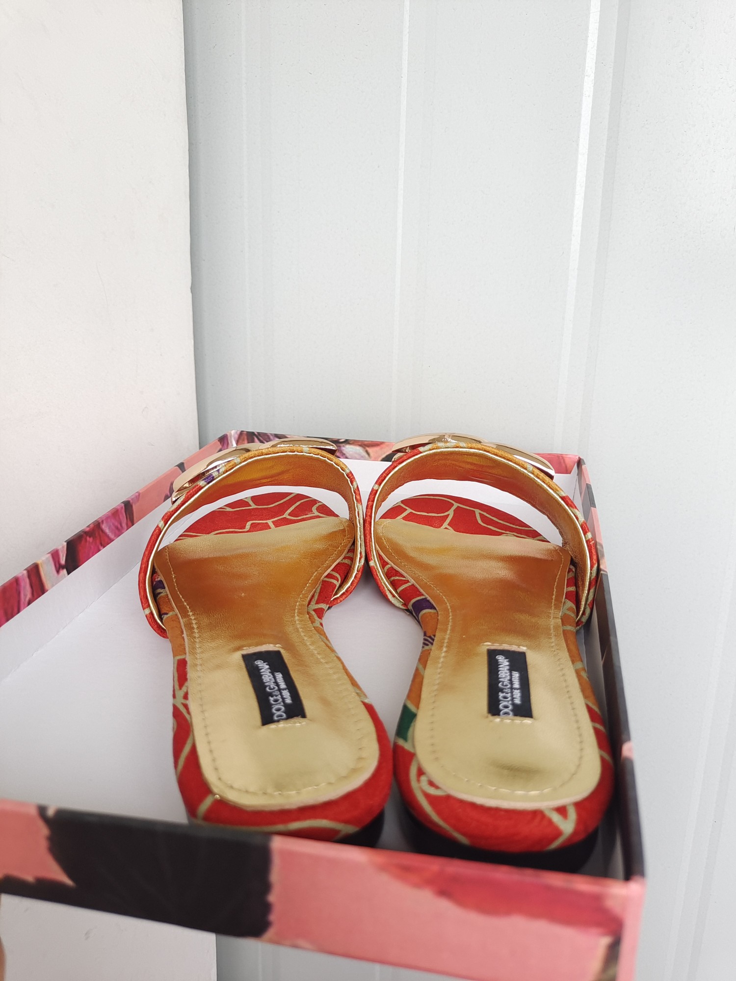 [TOP] Dolce & Gabbana D&G Slides Leather - Red and Yellow Flowers