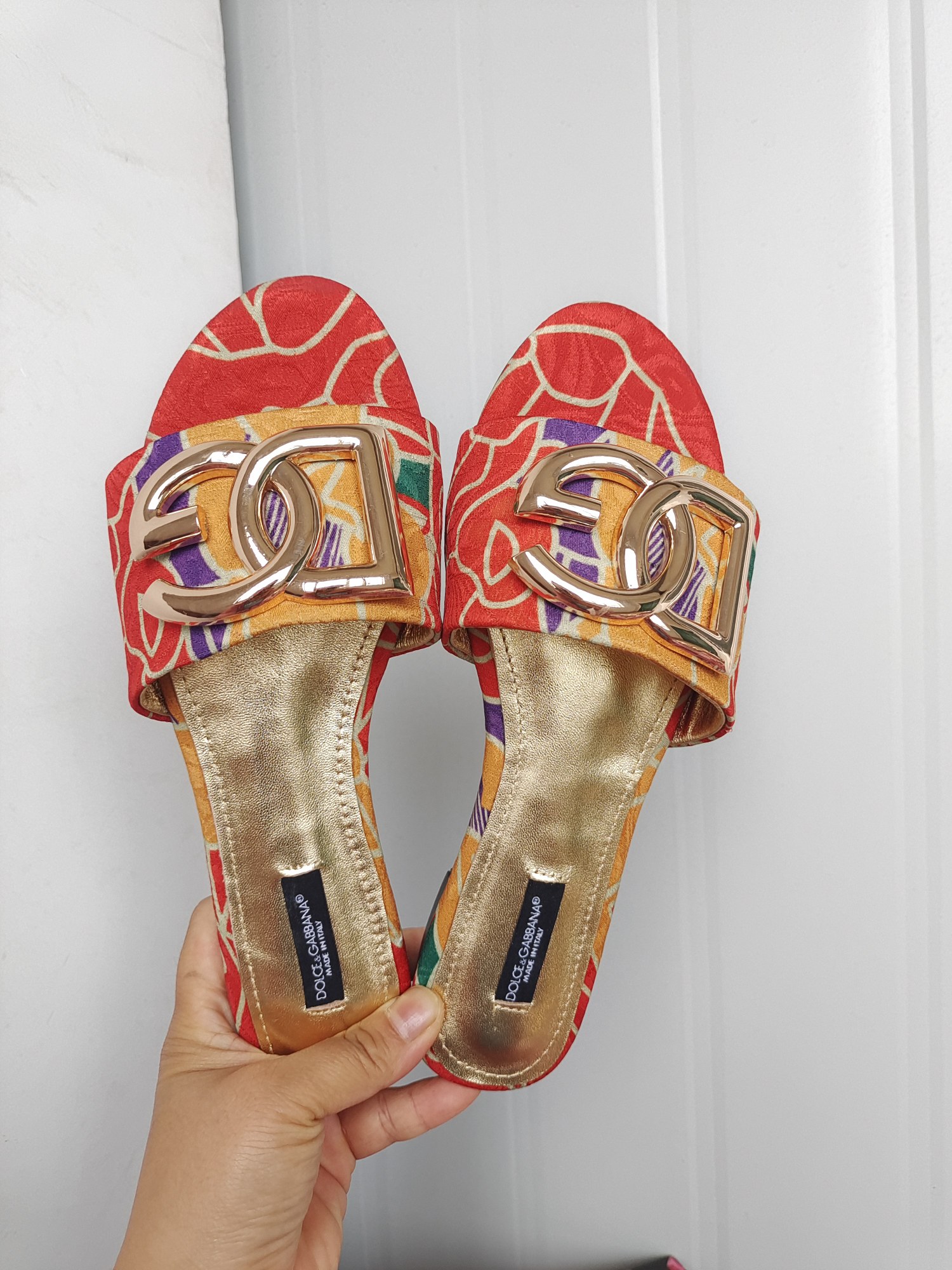 [TOP] Dolce & Gabbana D&G Slides Leather - Red and Yellow Flowers