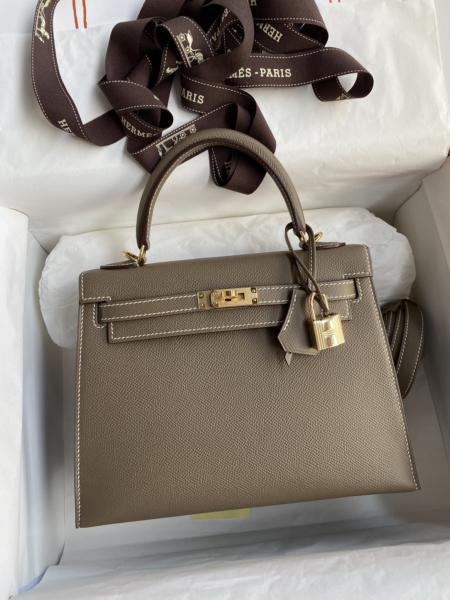 [TOP] HERMES Kelly Epsom Leather 25cm/28cm/32cm -  Gray & GHW/SHW