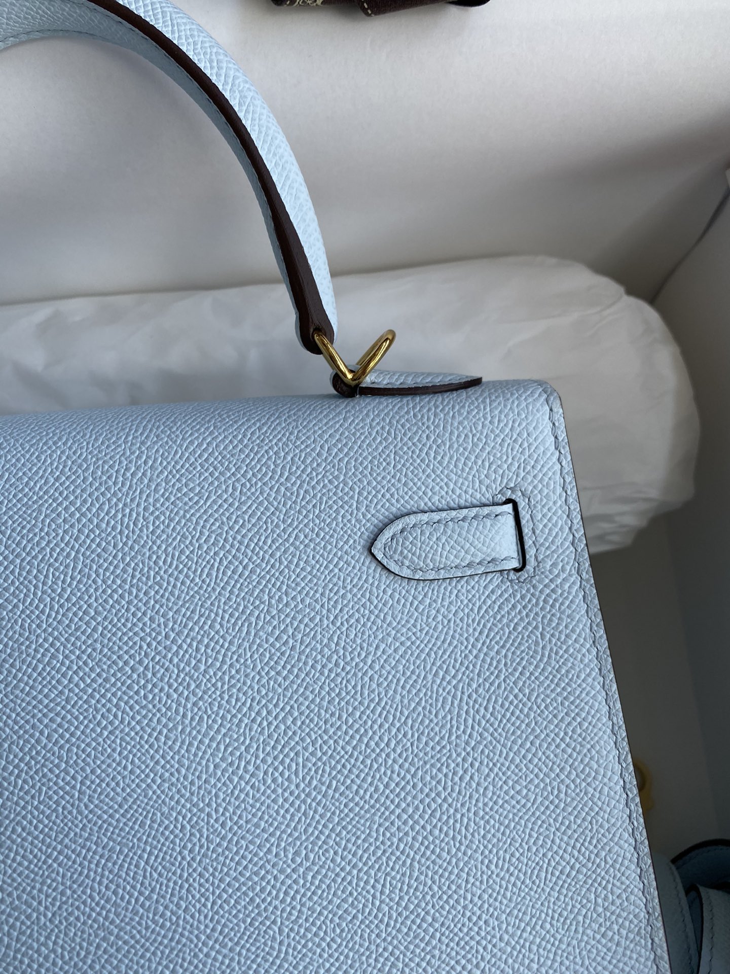 [TOP] HERMES Kelly Epsom Leather 25cm/28cm - Baby Blue & GHW/SHW