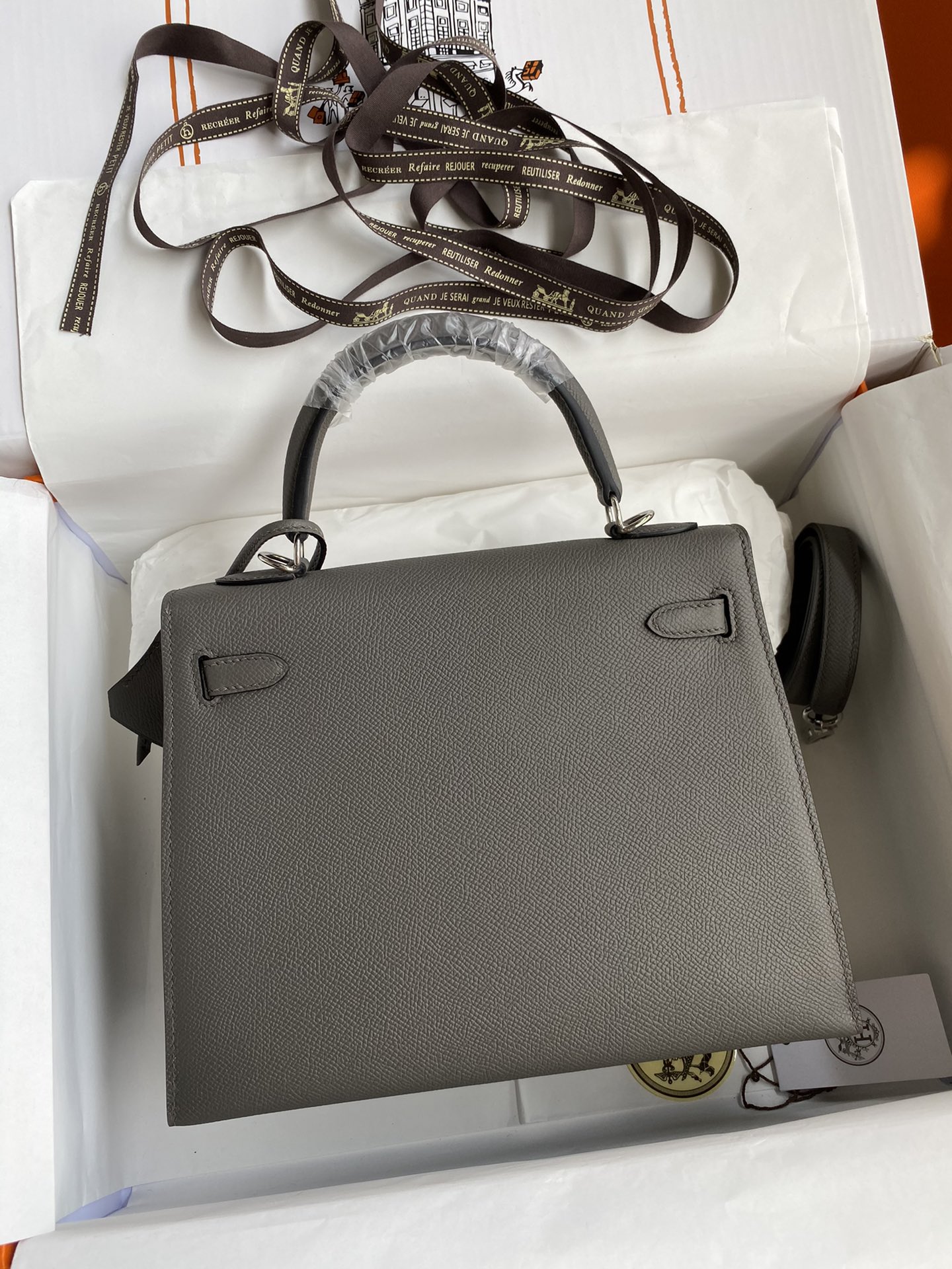 [TOP] HERMES Kelly Epsom Leather 25cm/28cm/32cm -  Gray & GHW/SHW