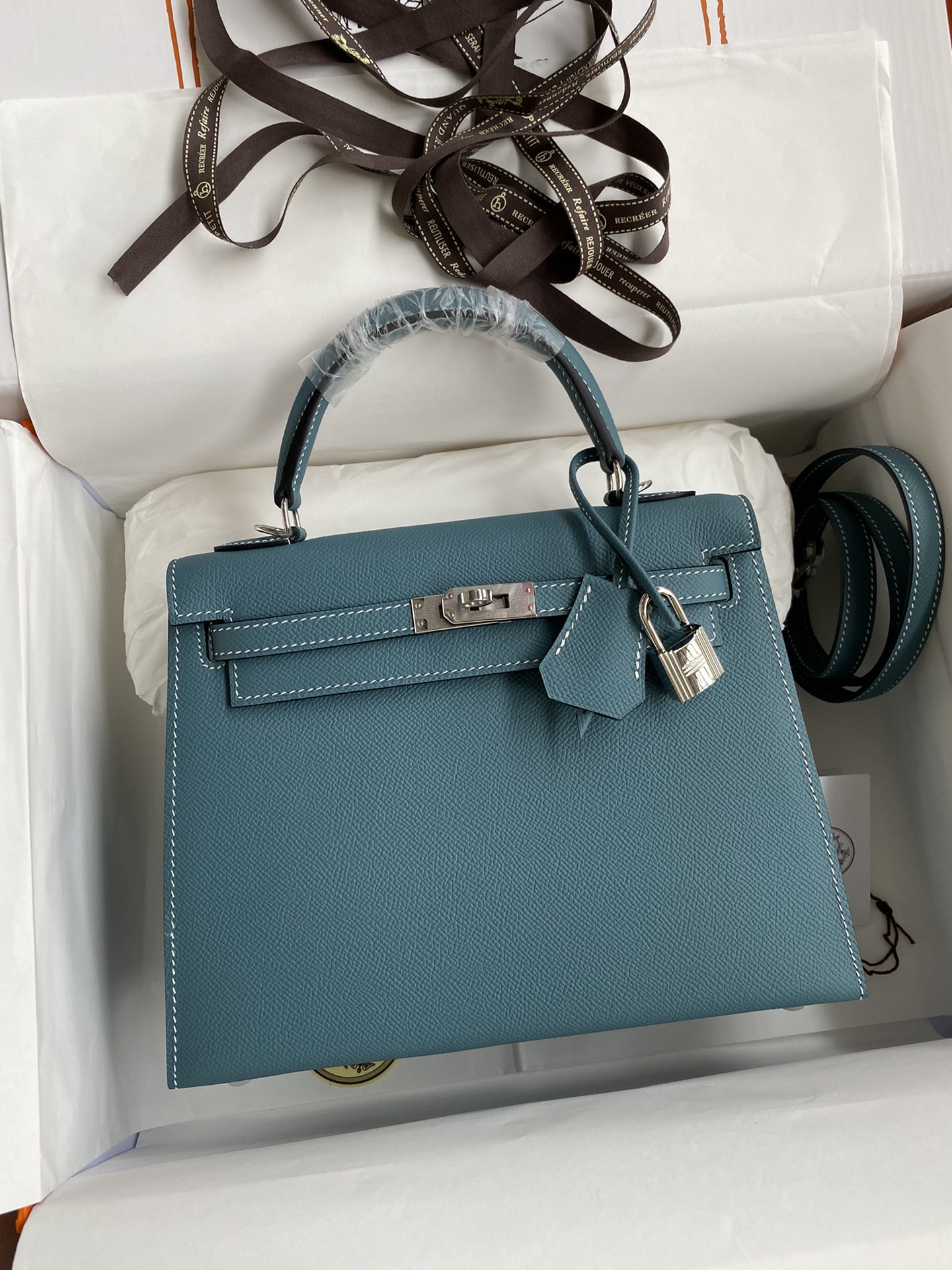 [TOP] HERMES Kelly Epsom Leather  25cm/28cm/32cm -  Blue & GHW/SHW