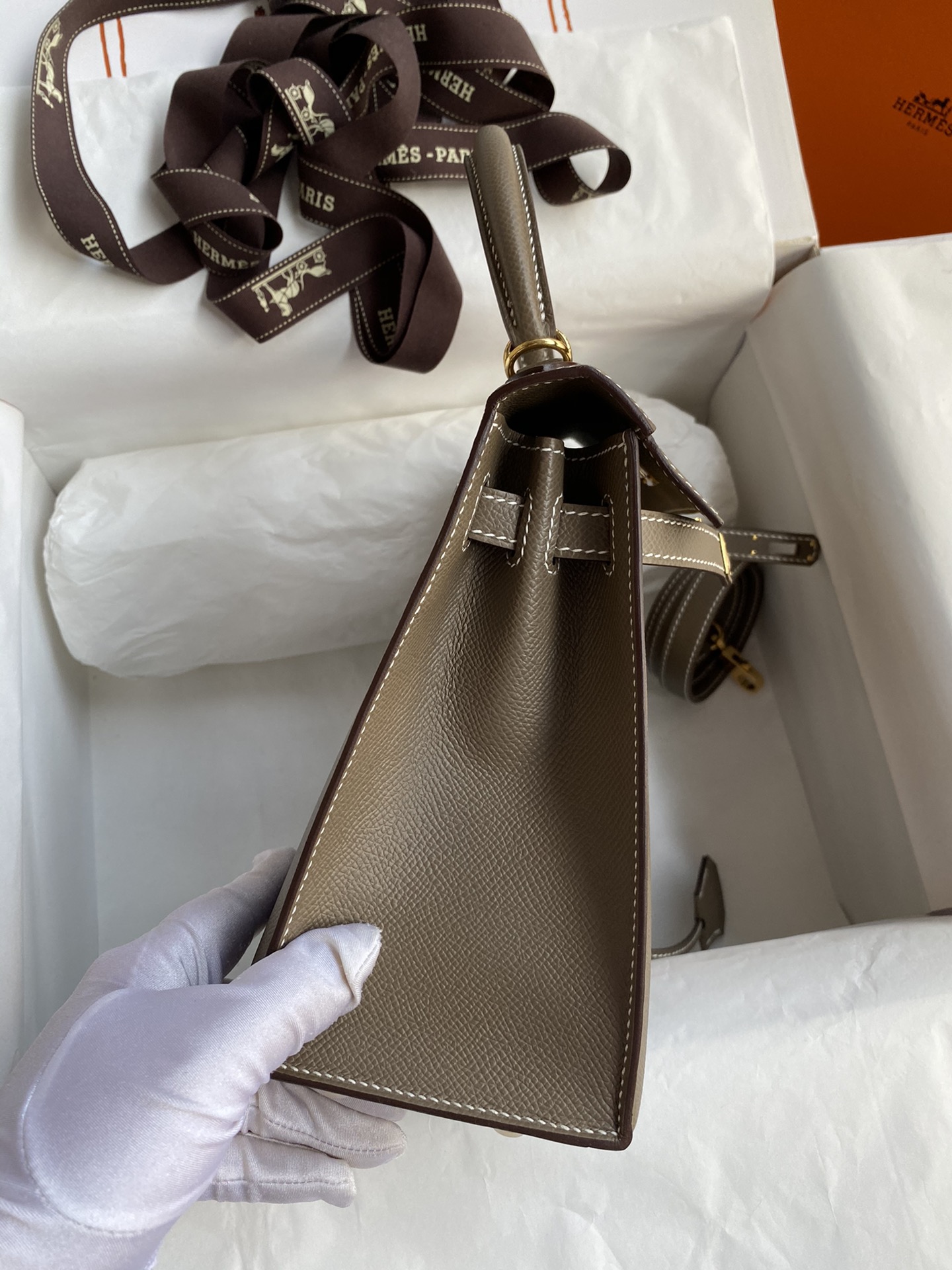 [TOP] HERMES Kelly Epsom Leather 25cm/28cm/32cm -  Gray & GHW/SHW