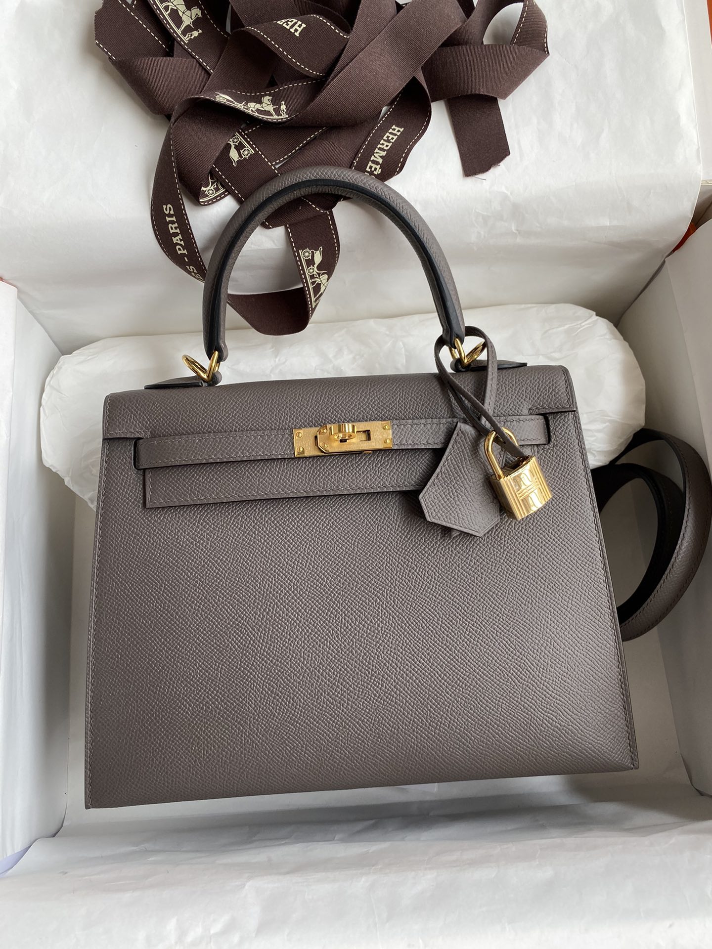 [TOP] HERMES Kelly Epsom Leather 25cm/28cm/32cm -  Gray & GHW/SHW