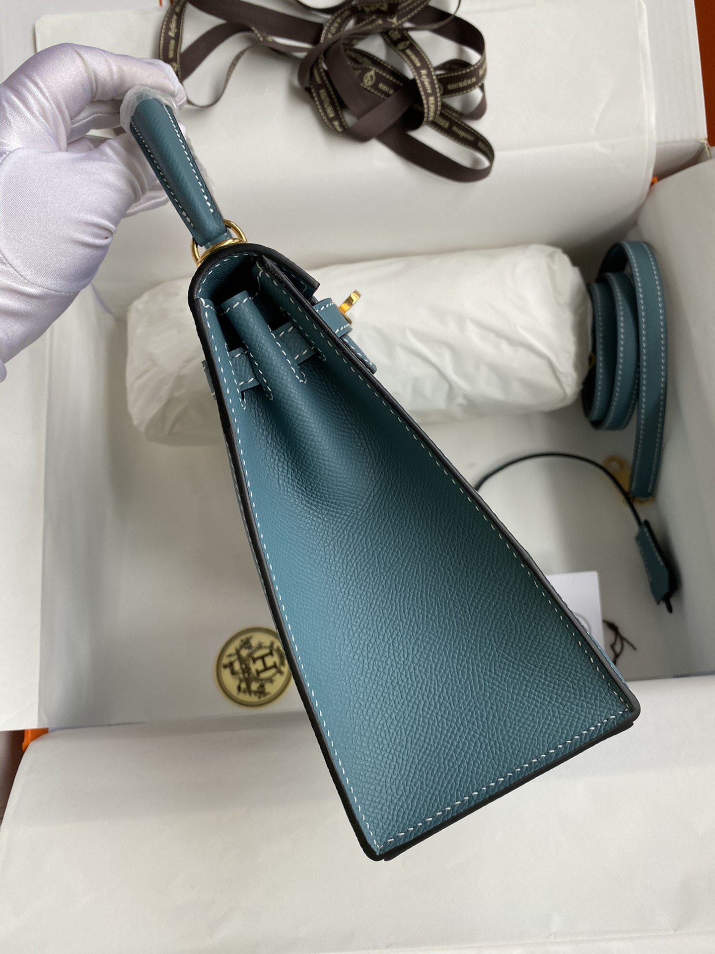 [TOP] HERMES Kelly Epsom Leather  25cm/28cm/32cm -  Bleu Jean & GHW/SHW