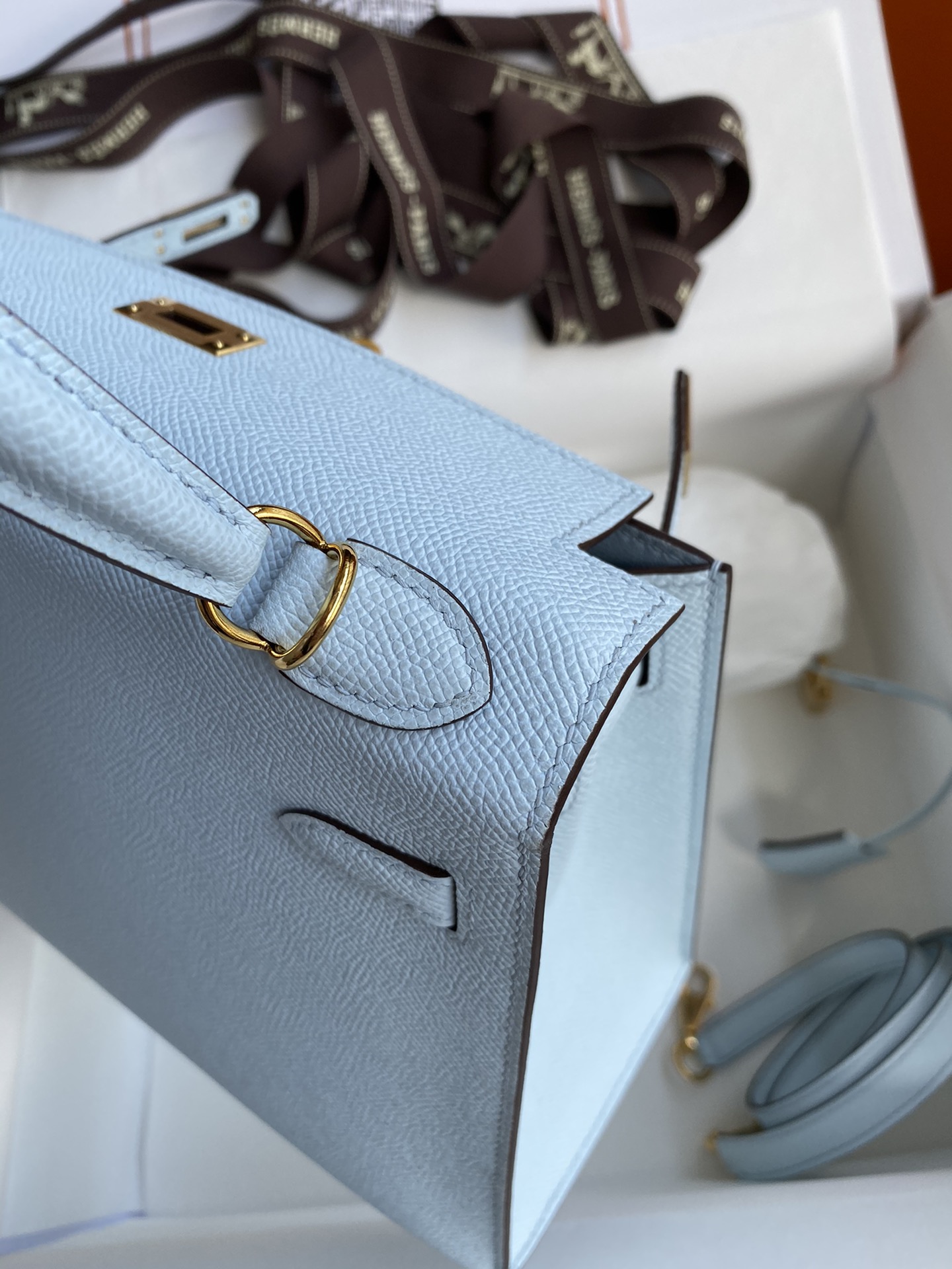 [TOP] HERMES Kelly Epsom Leather 25cm/28cm - Baby Blue & GHW/SHW