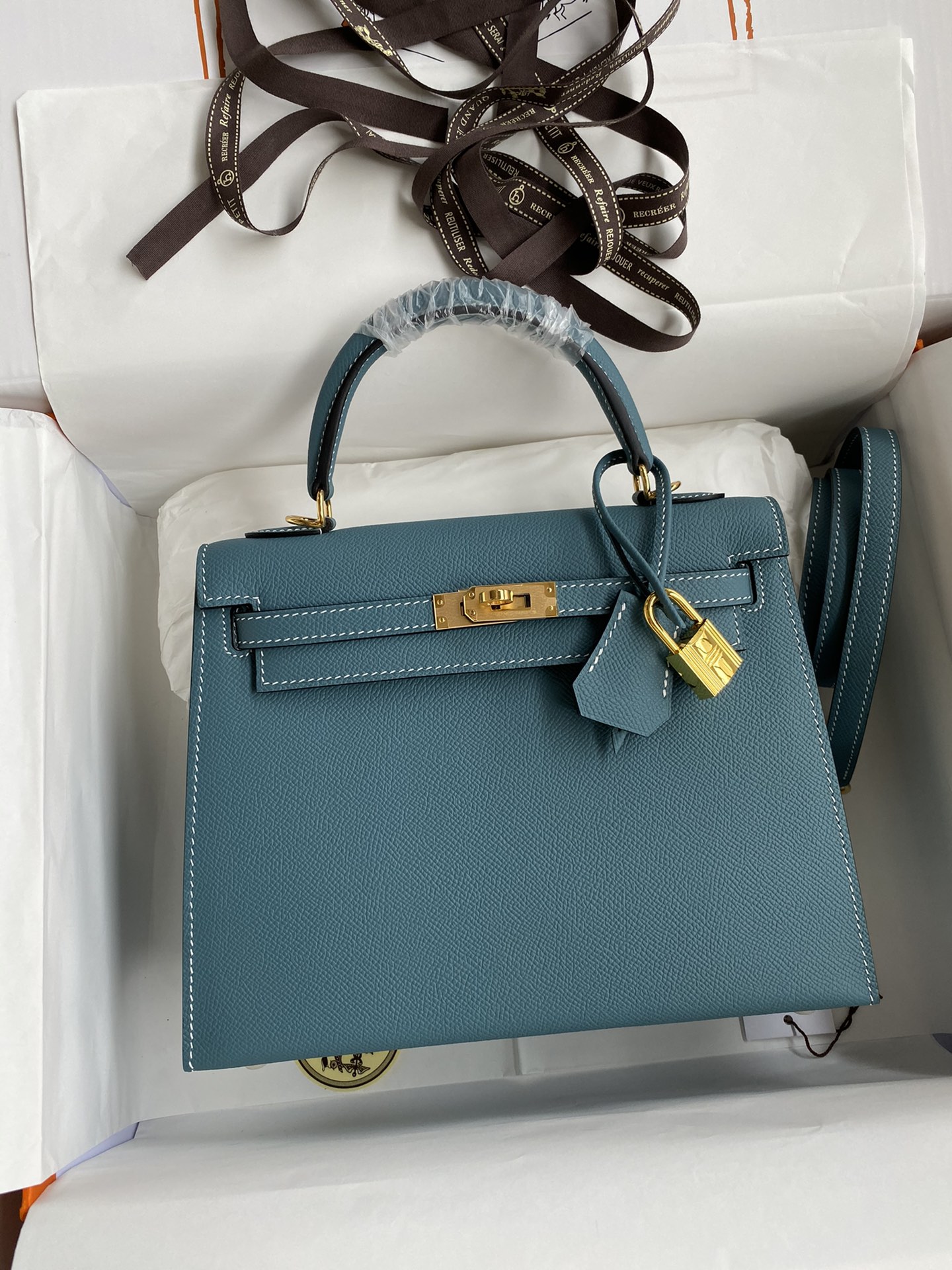 [TOP] HERMES Kelly Epsom Leather  25cm/28cm/32cm -  Blue & GHW/SHW