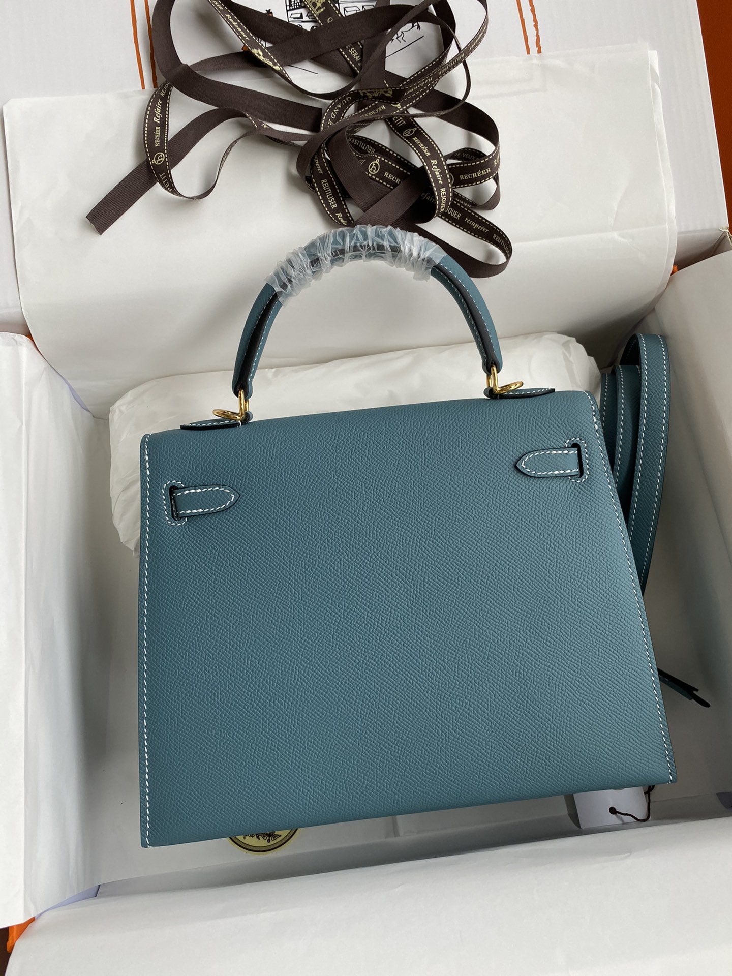 [TOP] HERMES Kelly Epsom Leather  25cm/28cm/32cm -  Bleu Jean & GHW/SHW