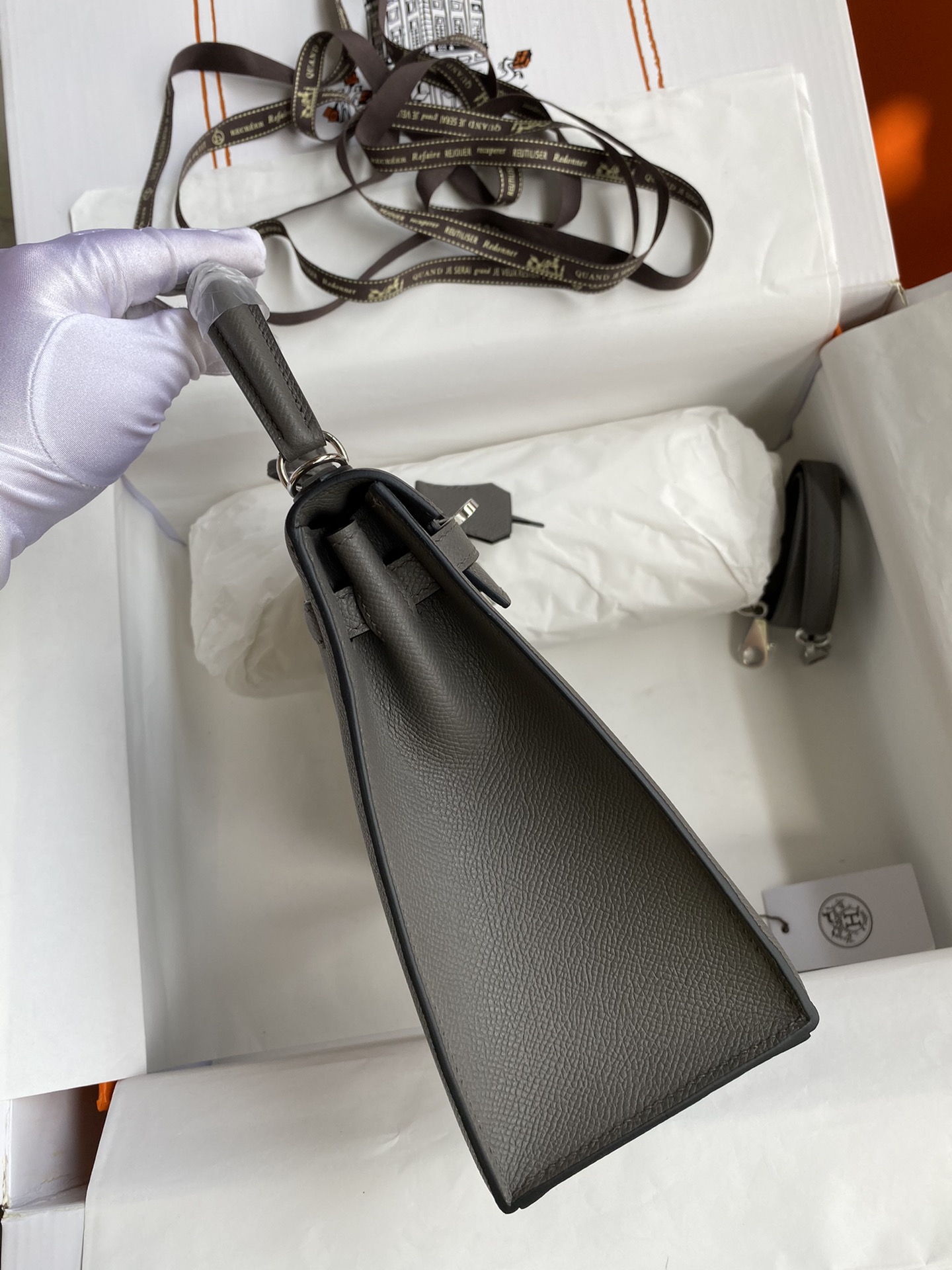 [TOP] HERMES Kelly Epsom Leather 25cm/28cm/32cm -  Gray & GHW/SHW