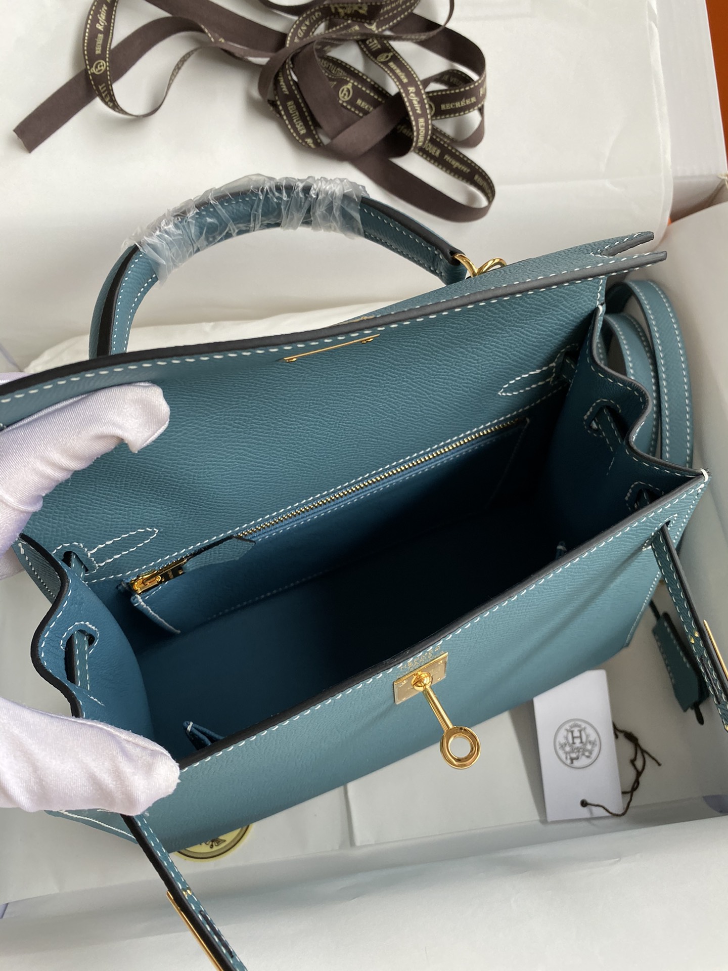[TOP] HERMES Kelly Epsom Leather  25cm/28cm/32cm -  Bleu Jean & GHW/SHW