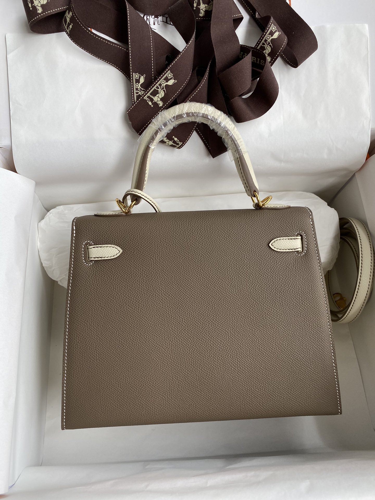 [TOP] HERMES Kelly Epsom Leather 25cm -  Gray & GHW