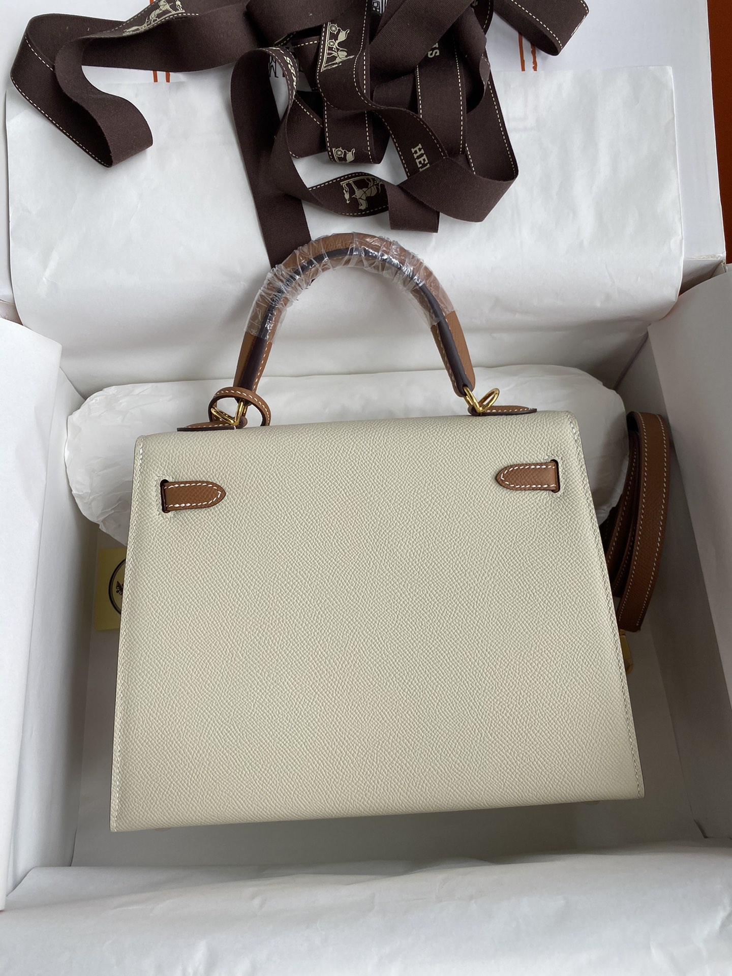 [TOP] HERMES Kelly Epsom Leather 25cm -  White & GHW