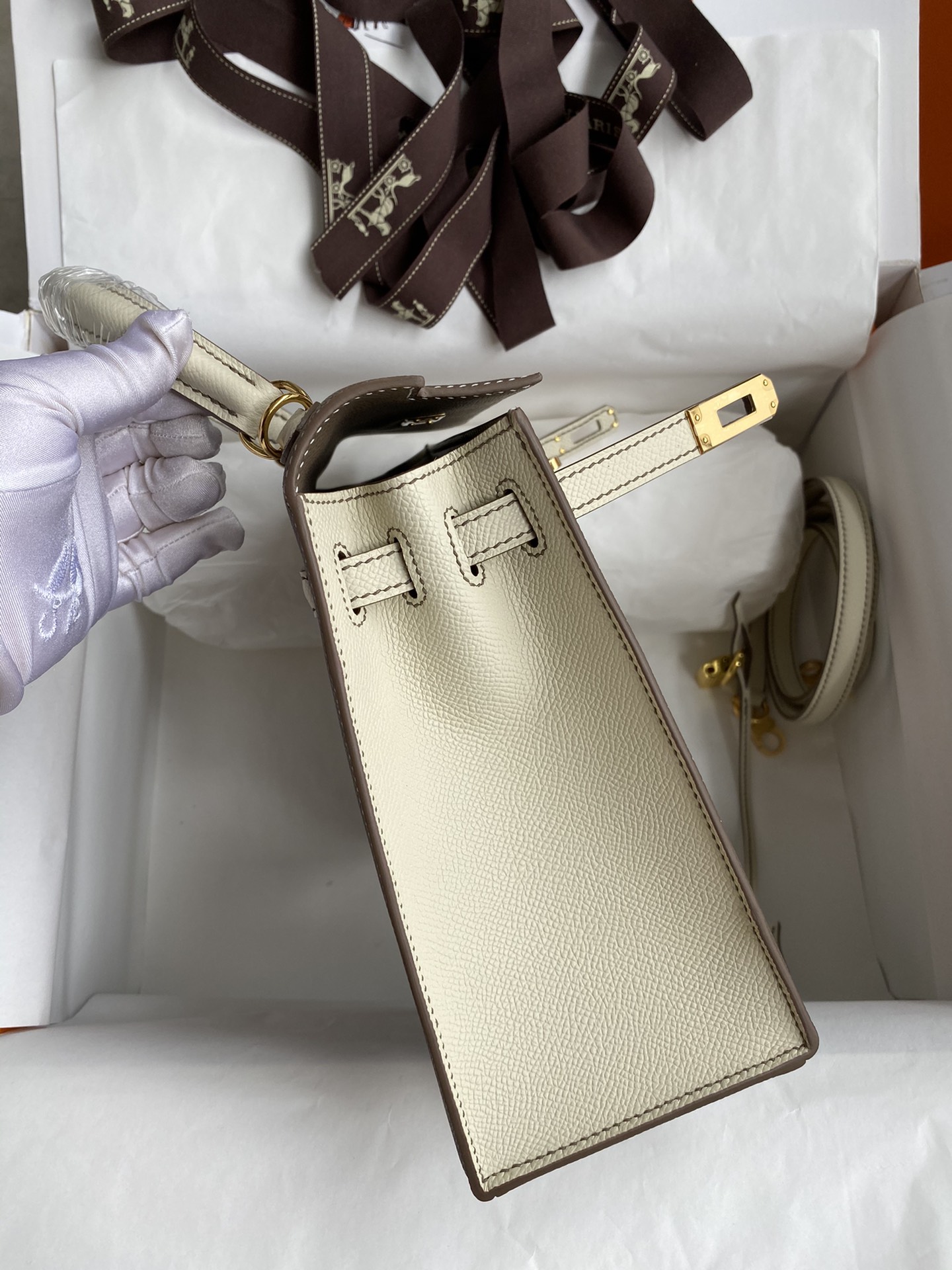 [TOP] HERMES Kelly Epsom Leather 25cm -  Gray & GHW