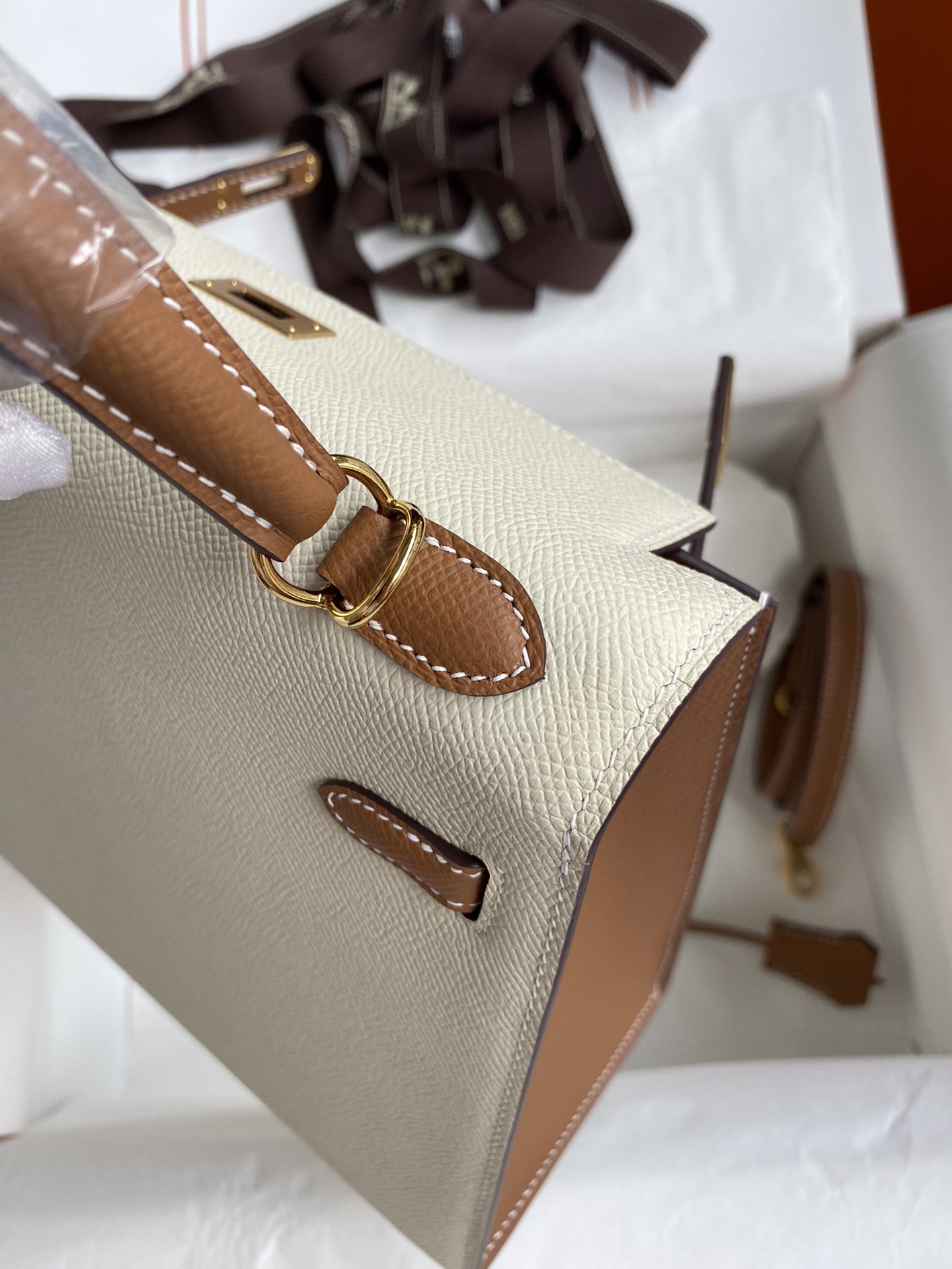 [TOP] HERMES Kelly Epsom Leather 25cm -  White & GHW
