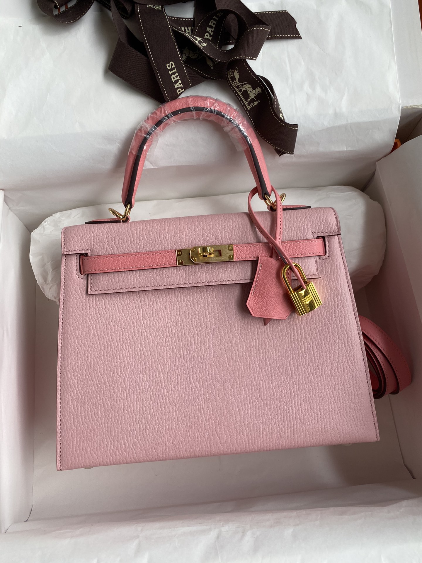 [TOP] HERMES Kelly Chevre Leather 25cm -  Pink & GHW