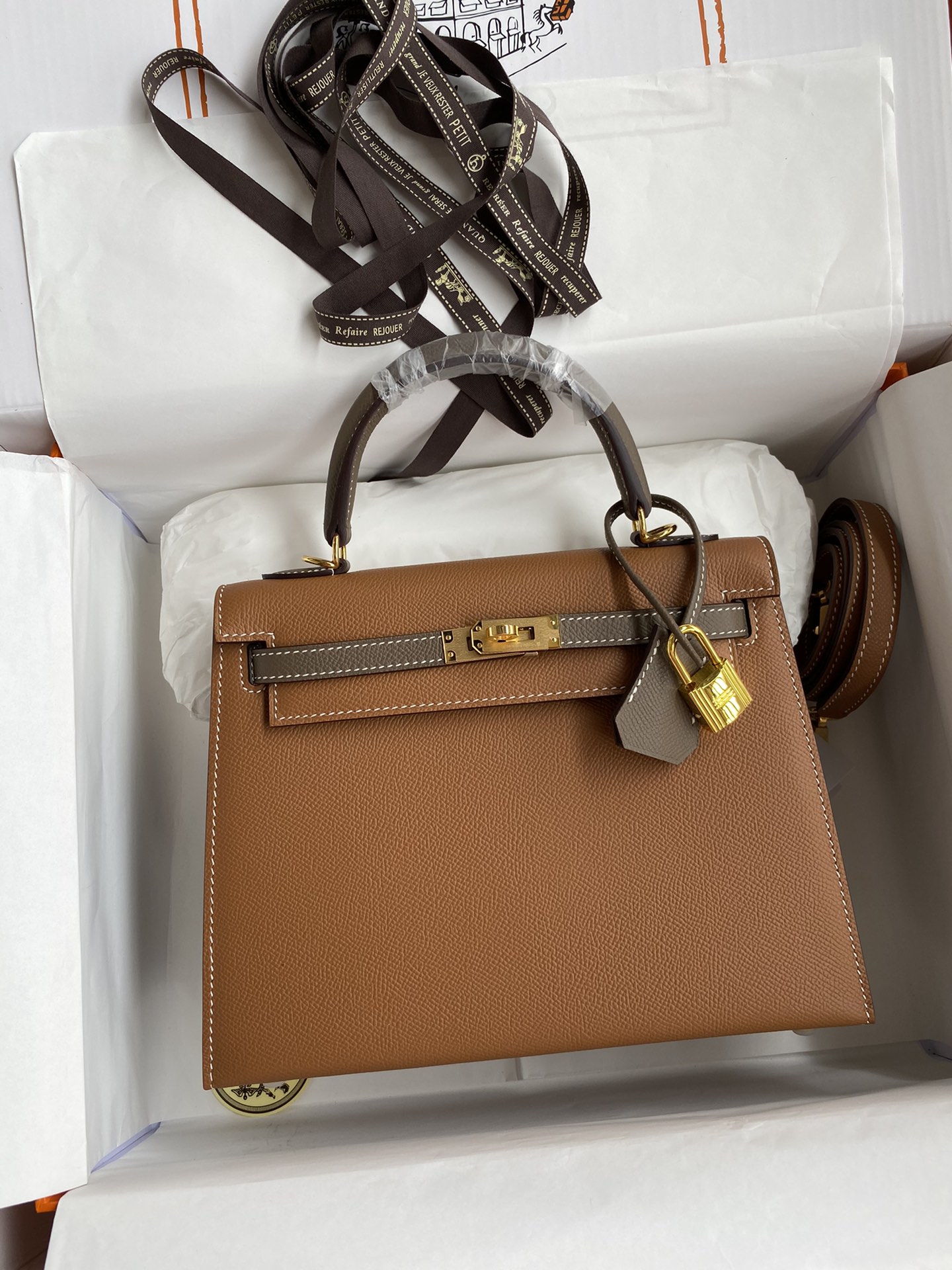 [TOP] HERMES Kelly Epsom Leather 25cm -  Brown & GHW
