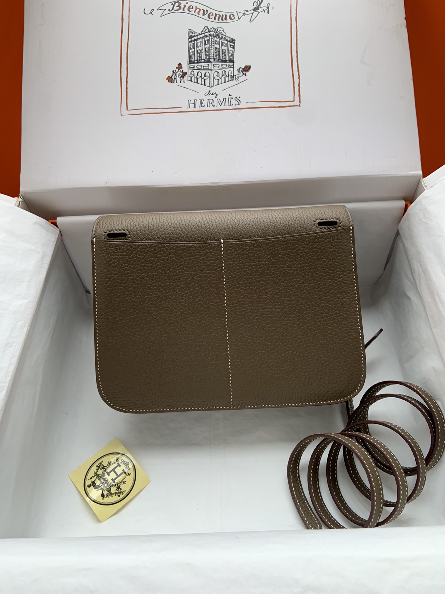[TOP] HERMES  Clemence Leather Halzan Bag 25cm - Gray