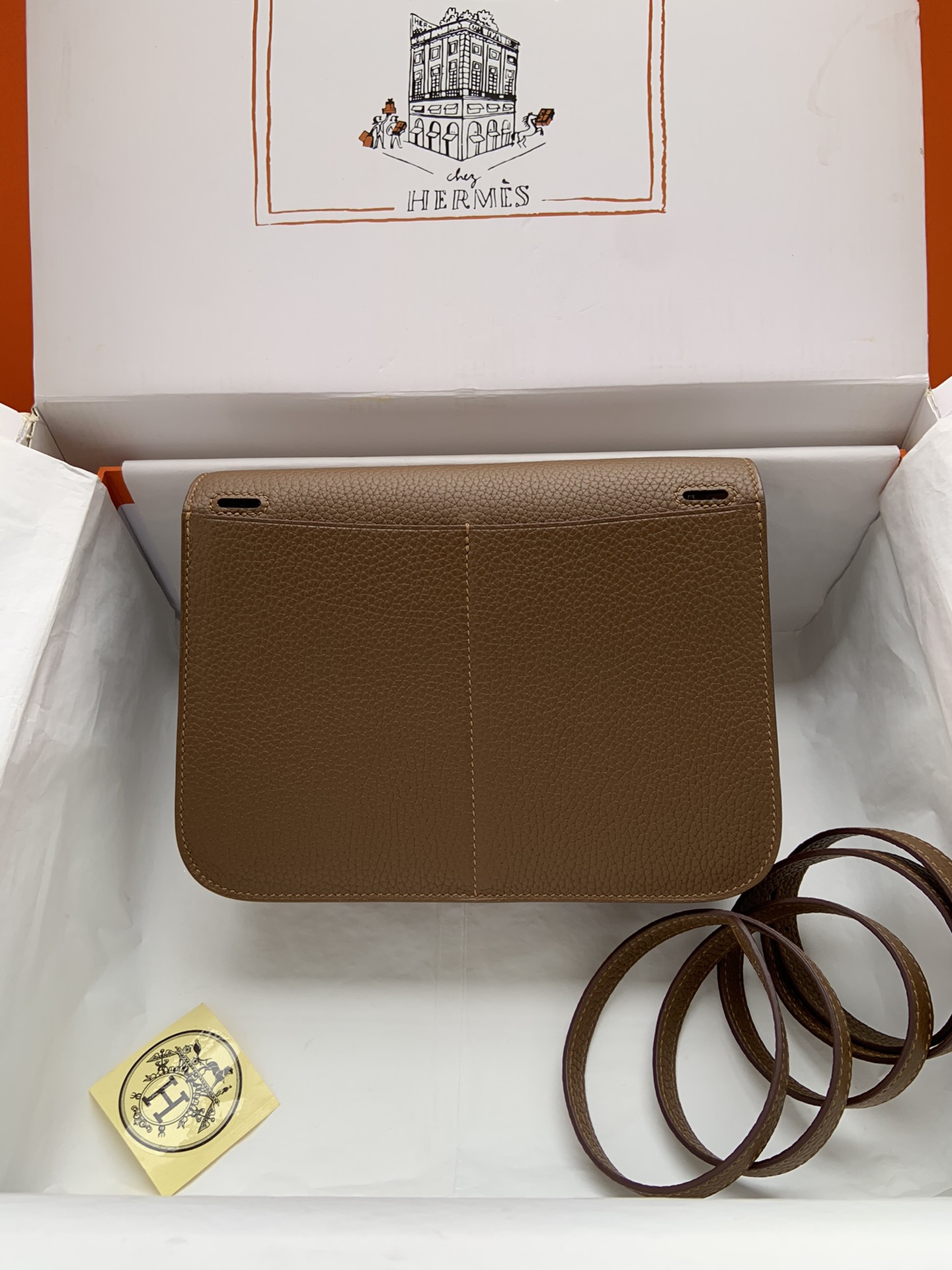 [TOP] HERMES  Clemence Leather Halzan Bag 25cm - Chestnut