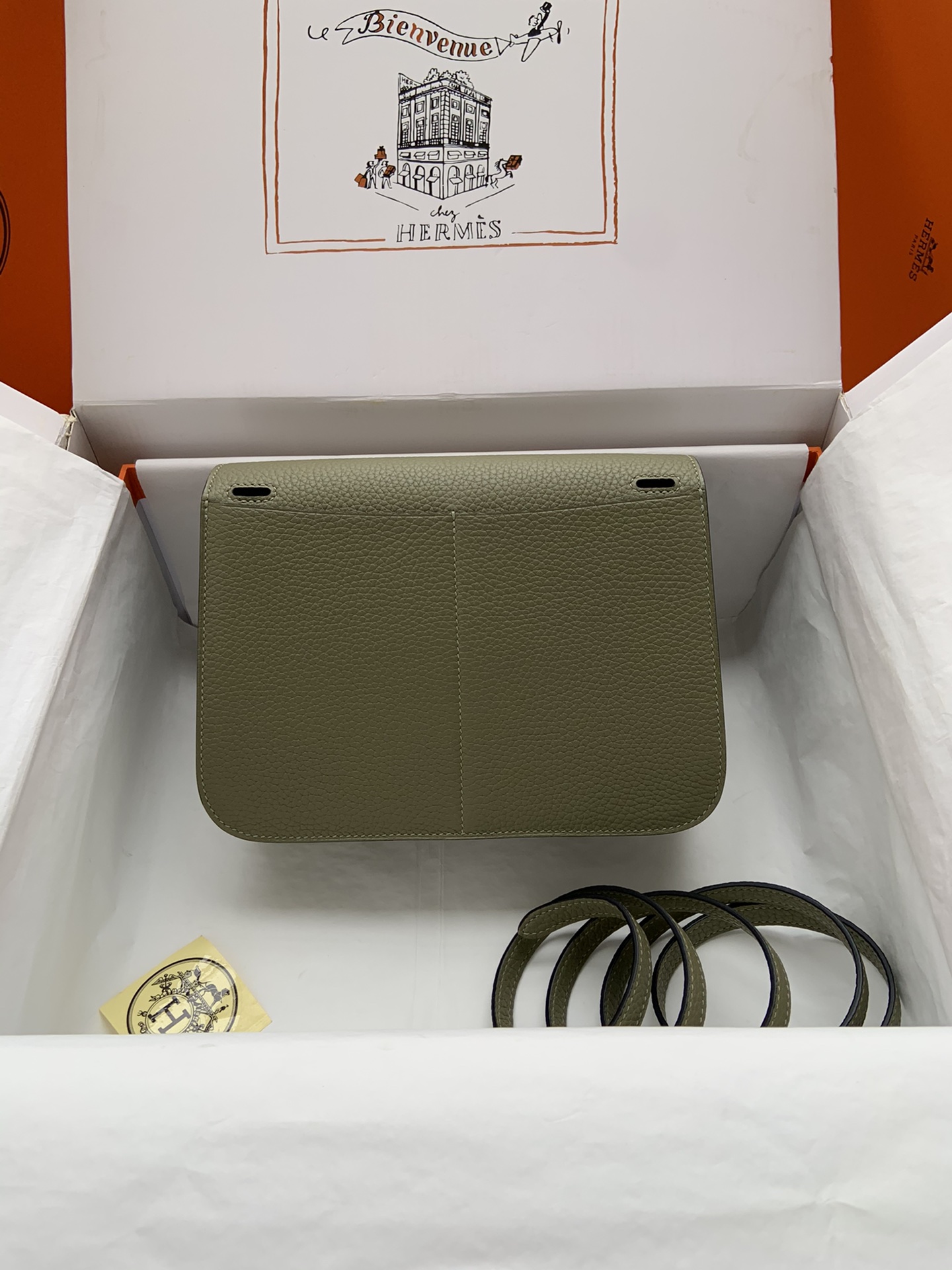 [TOP] HERMES  Clemence Leather Halzan Bag 25cm - Green