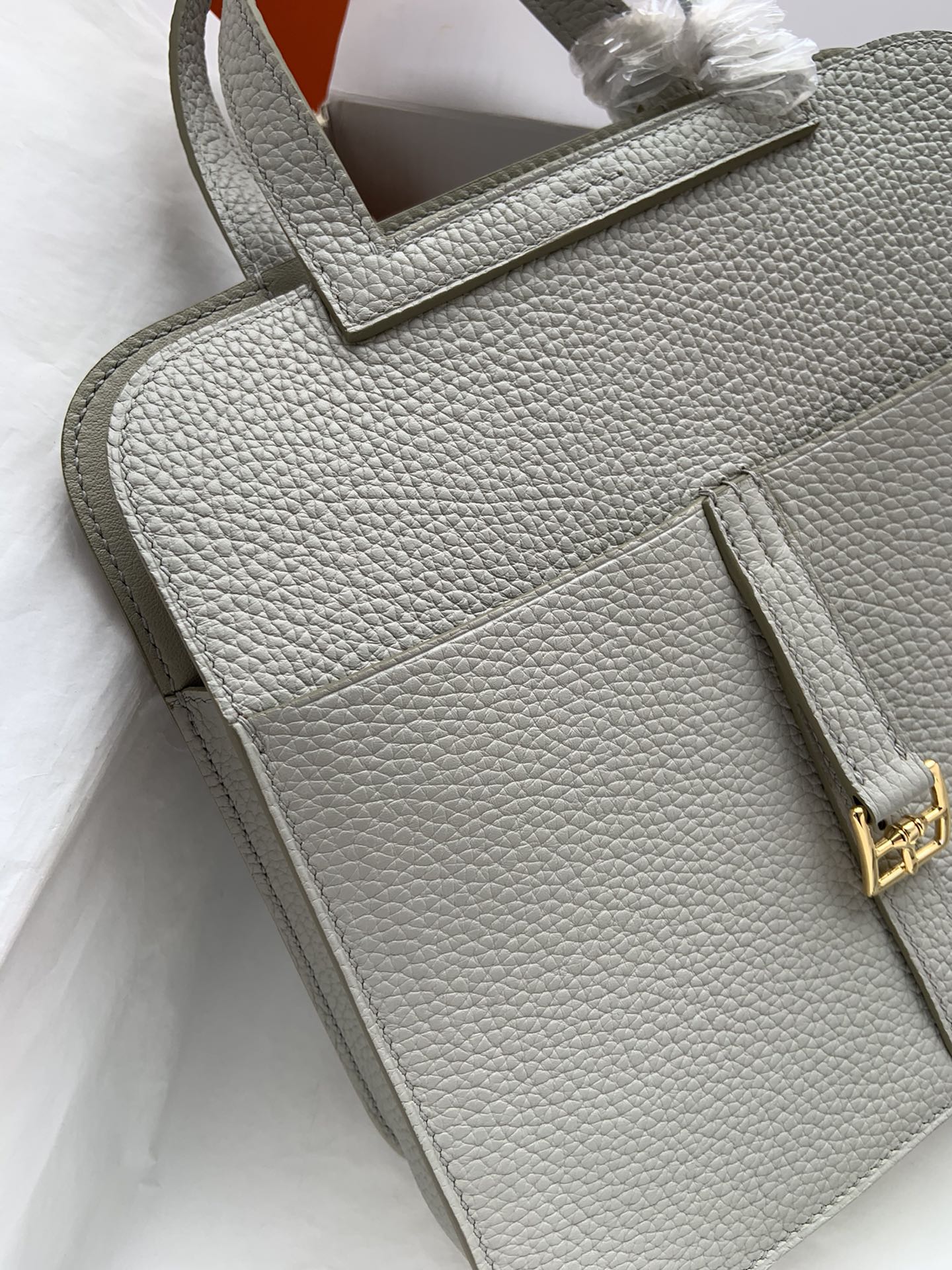 [TOP] HERMES  Clemence Leather Halzan Bag 25cm - Gray