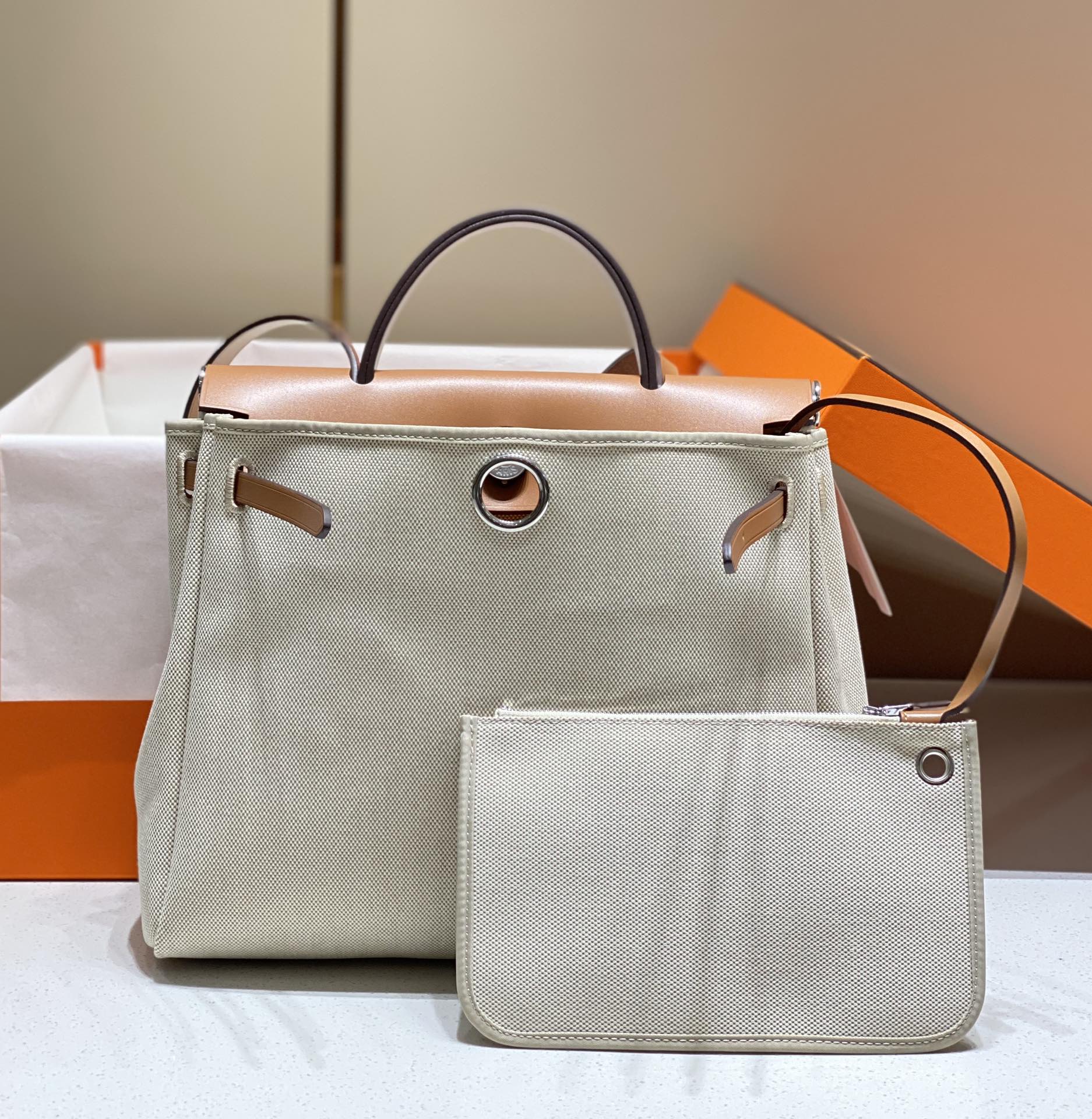 [TOP] HERMES Herbag Zip Canvas Handbag 31cm - 2 Color