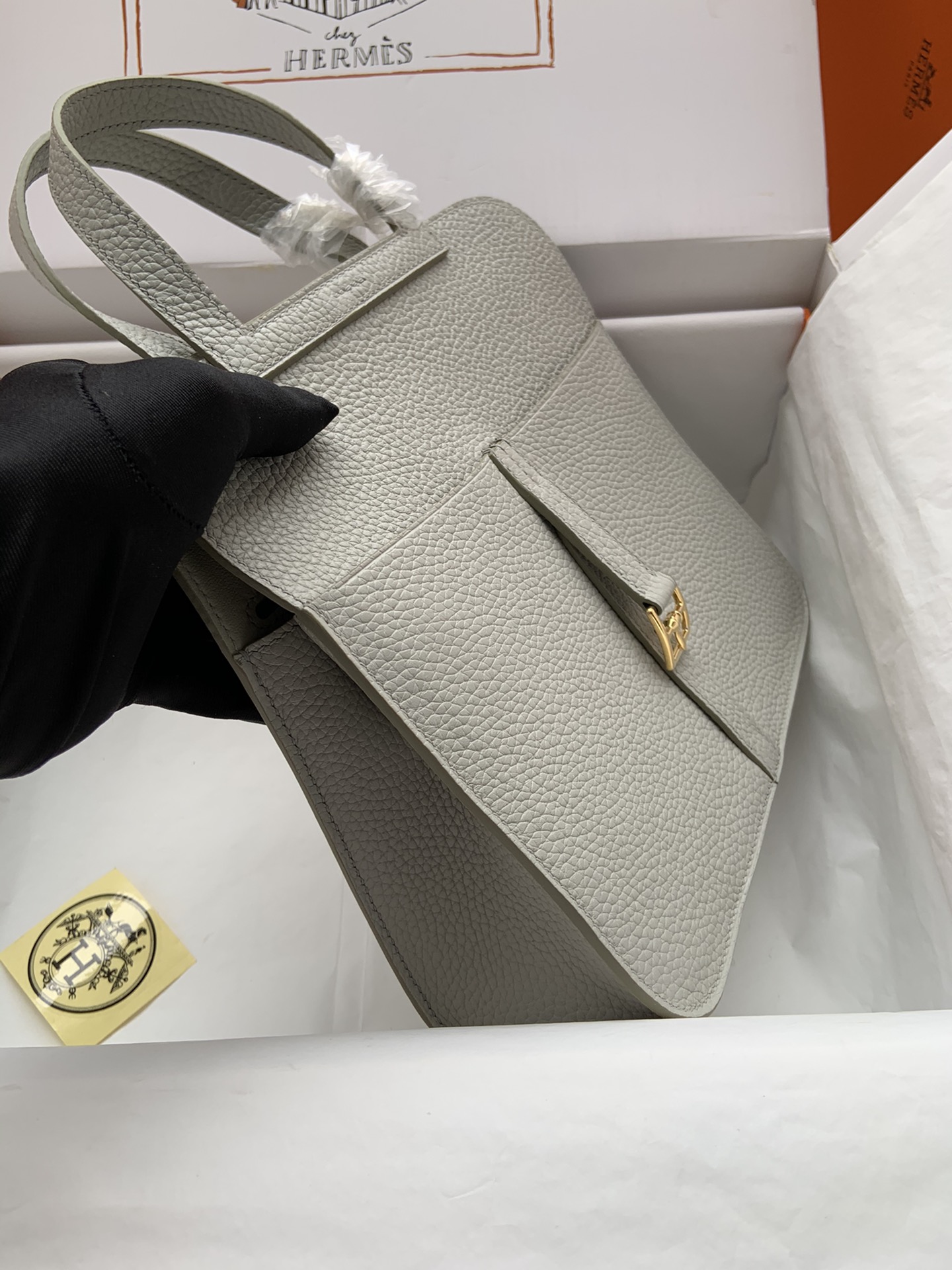 [TOP] HERMES  Clemence Leather Halzan Bag 25cm - Gray
