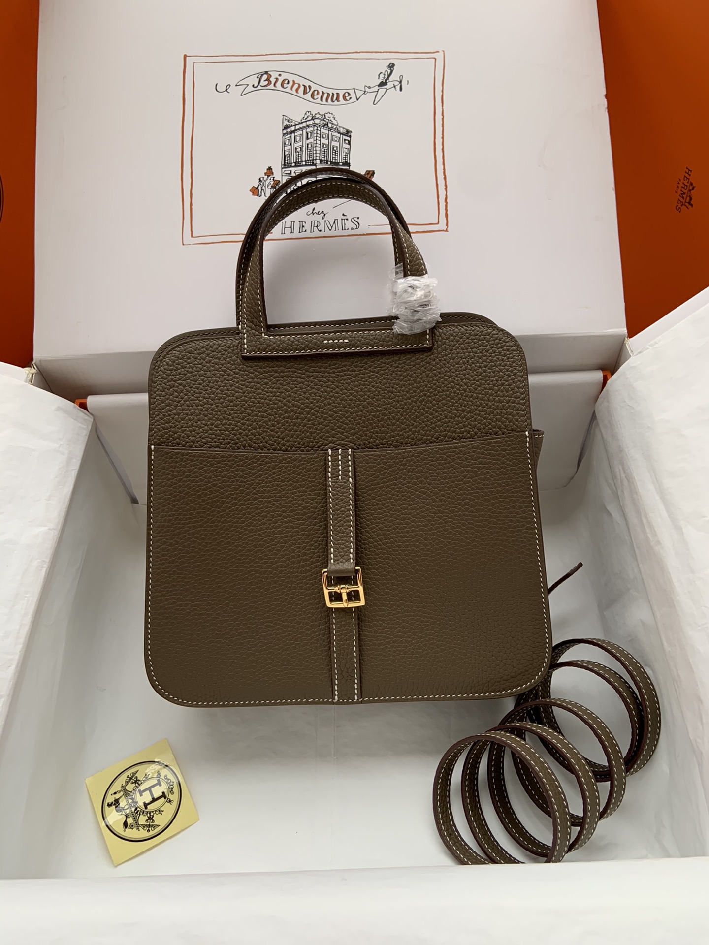 [TOP] HERMES  Clemence Leather Halzan Bag 25cm - Gray