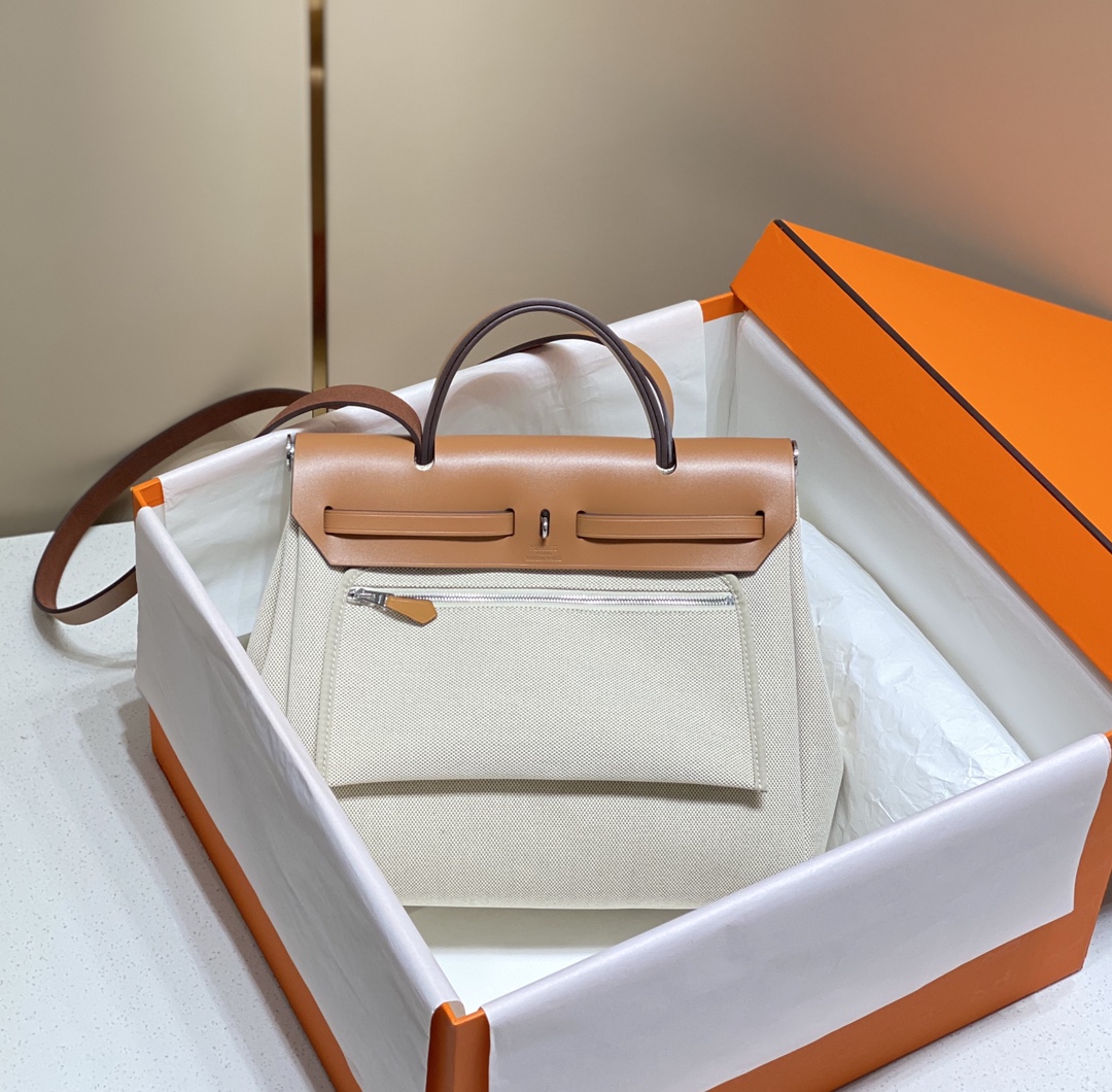 [TOP] HERMES Herbag Zip Canvas Handbag 31cm - 2 Color