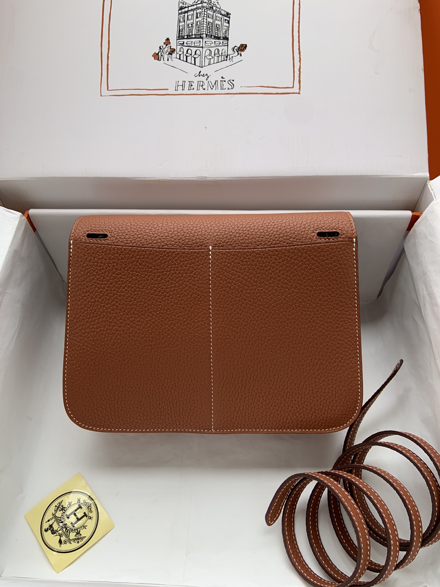 [TOP] HERMES  Clemence Leather Halzan Bag 25cm - Brown