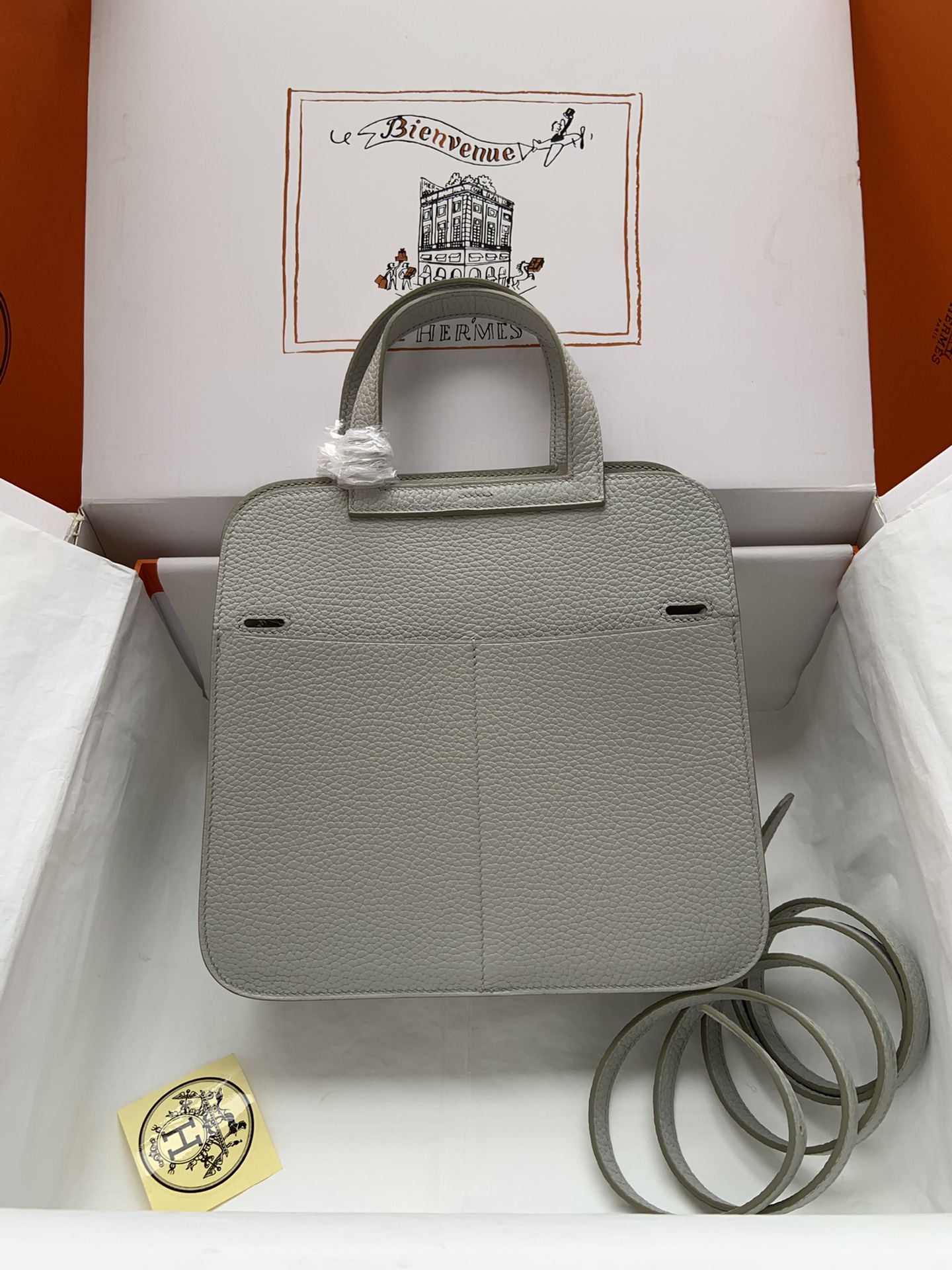 [TOP] HERMES  Clemence Leather Halzan Bag 25cm - Gray