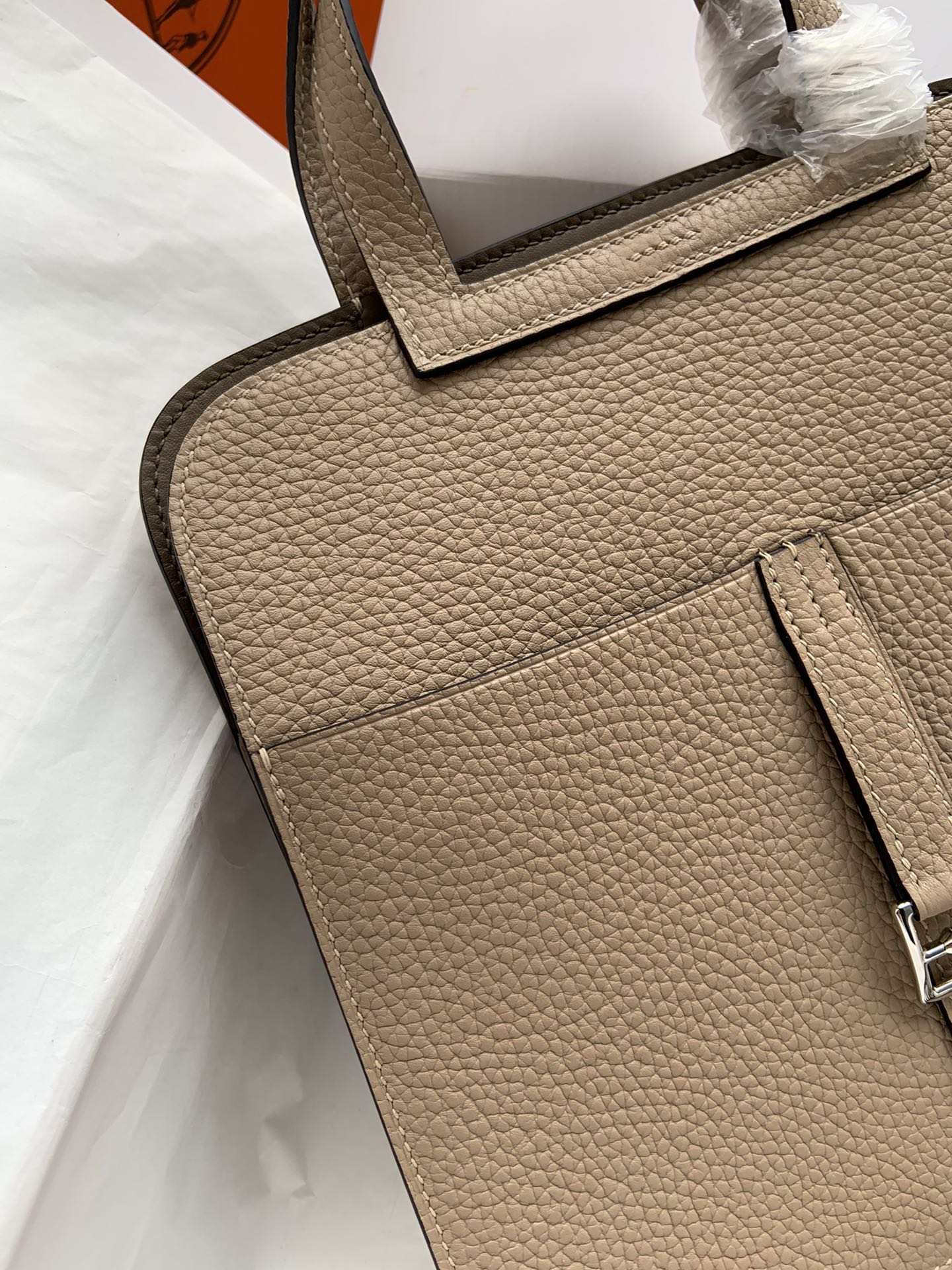 [TOP] HERMES  Clemence Leather Halzan Bag 25cm - Grey