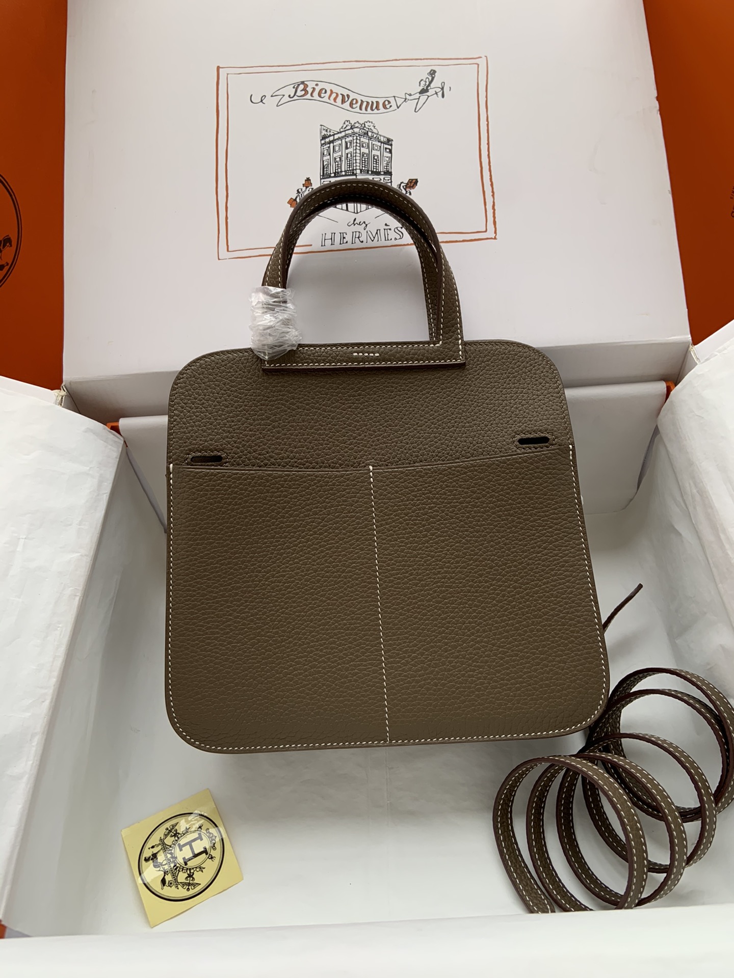 [TOP] HERMES  Clemence Leather Halzan Bag 25cm - Gray