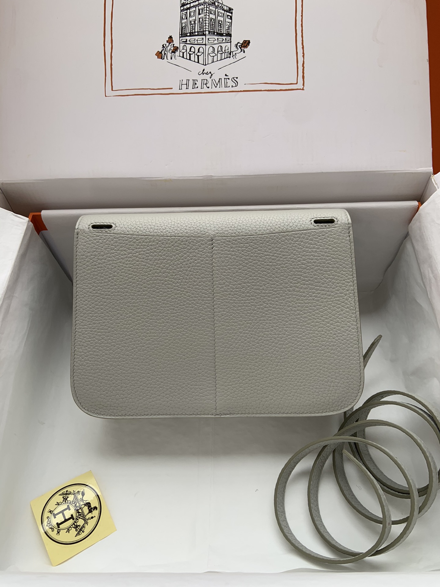 [TOP] HERMES  Clemence Leather Halzan Bag 25cm - Gray