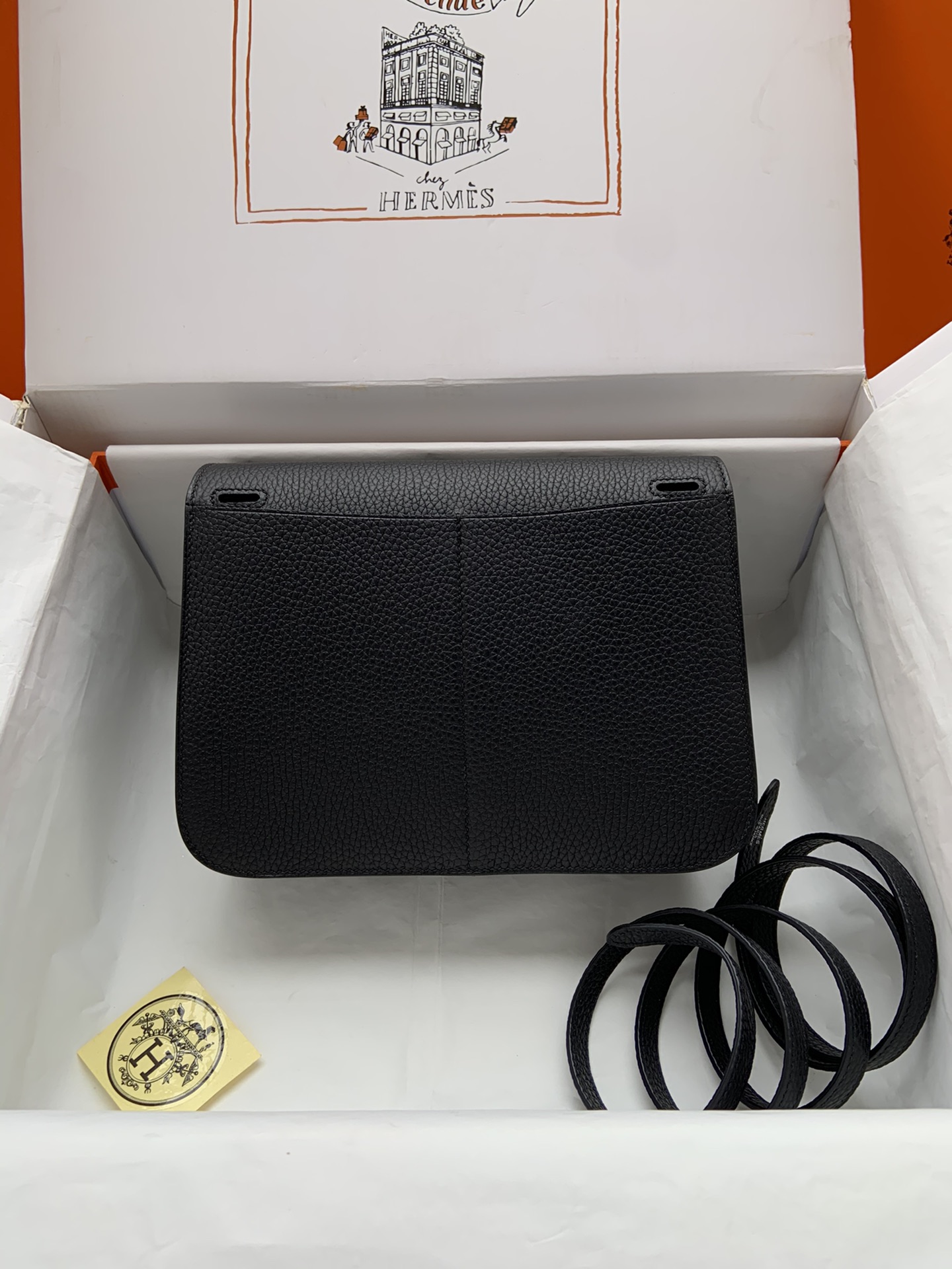 [TOP] HERMES  Clemence Leather Halzan Bag 25cm - Black