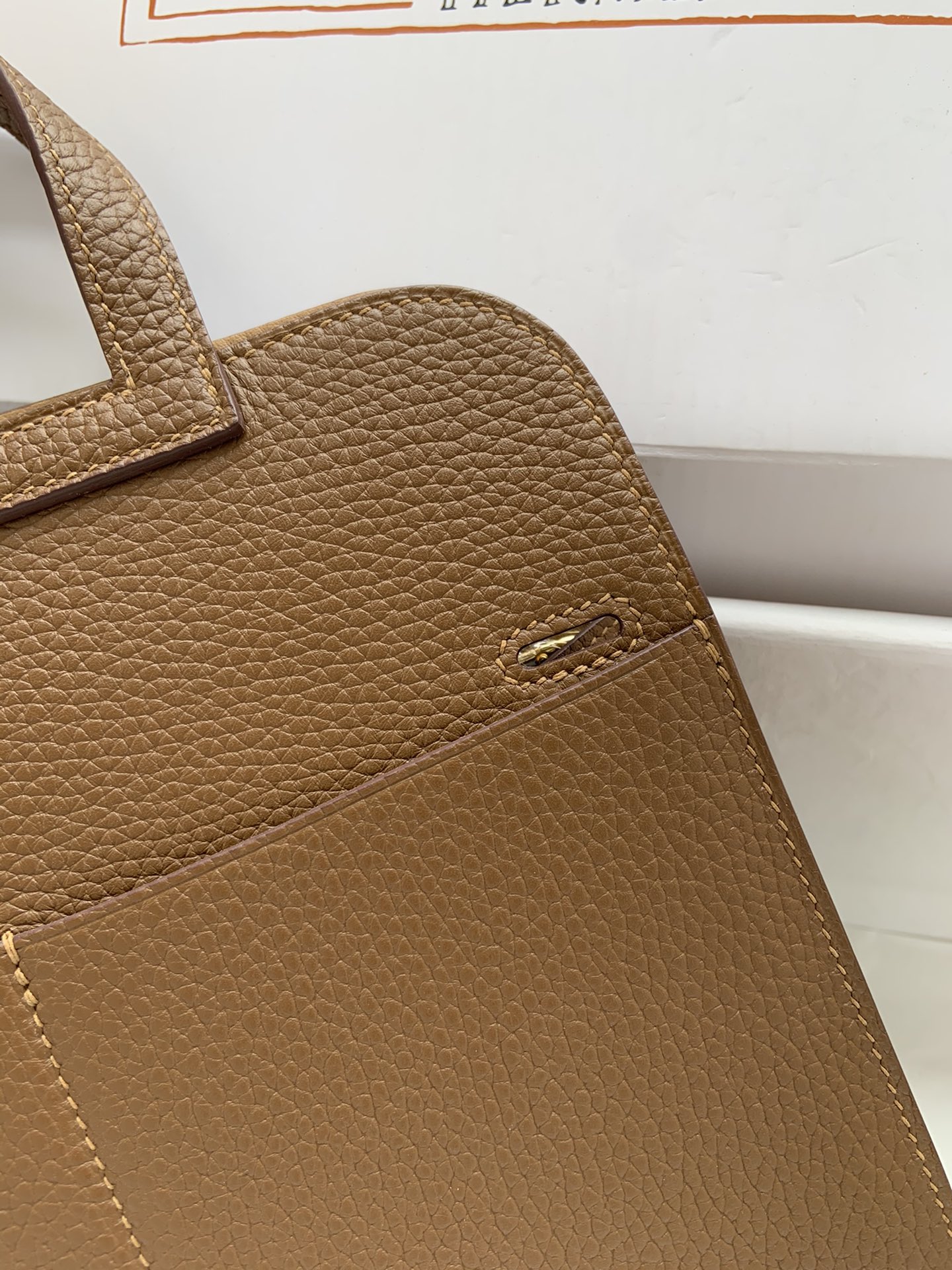 [TOP] HERMES  Clemence Leather Halzan Bag 25cm - Chestnut