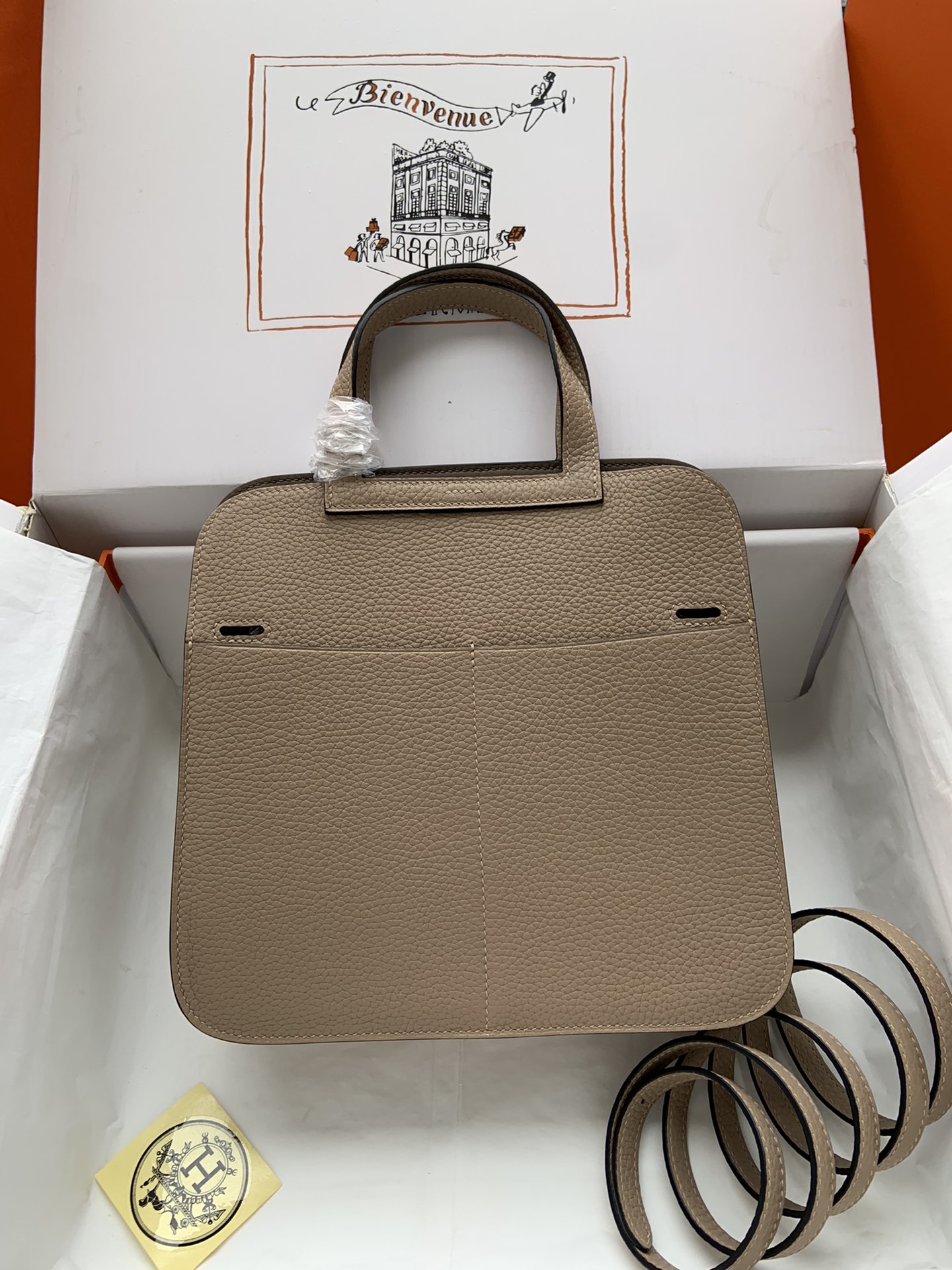 [TOP] HERMES  Clemence Leather Halzan Bag 25cm - Grey
