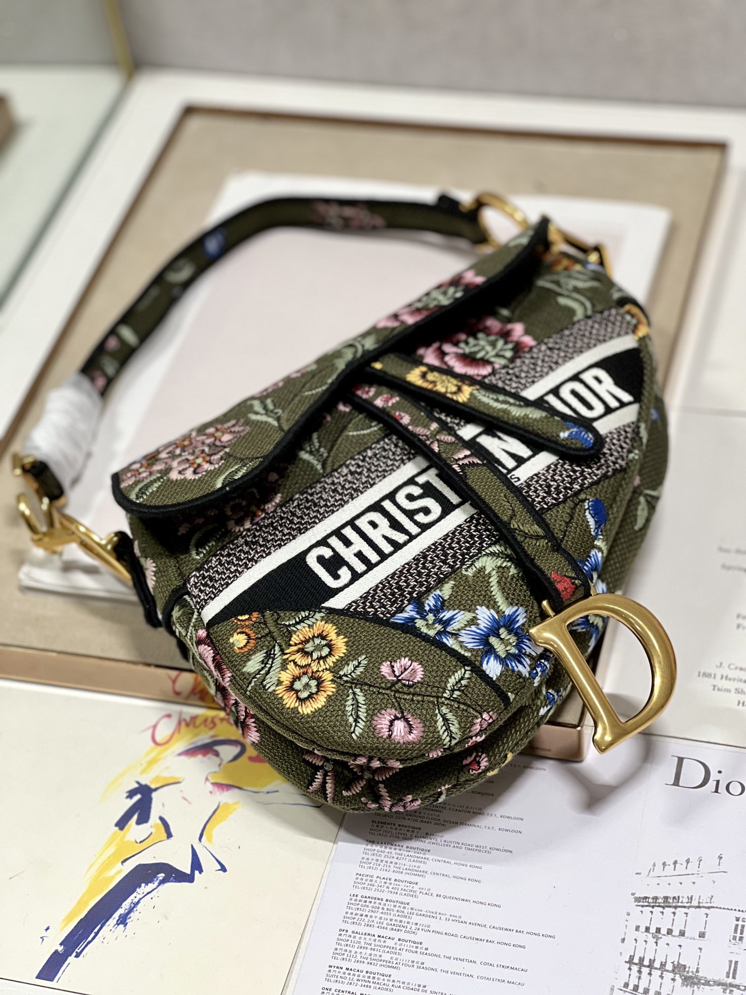 [TOP] Christian Dior Saddle Bag 25 cm - Flowers Green
