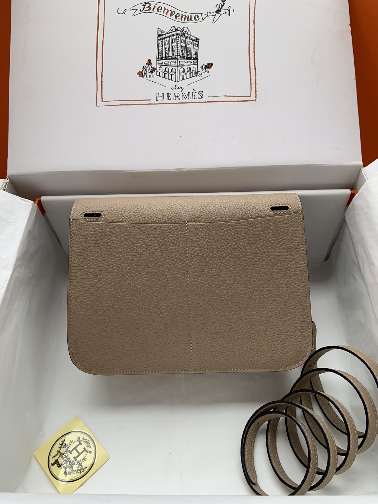 [TOP] HERMES  Clemence Leather Halzan Bag 25cm - Grey