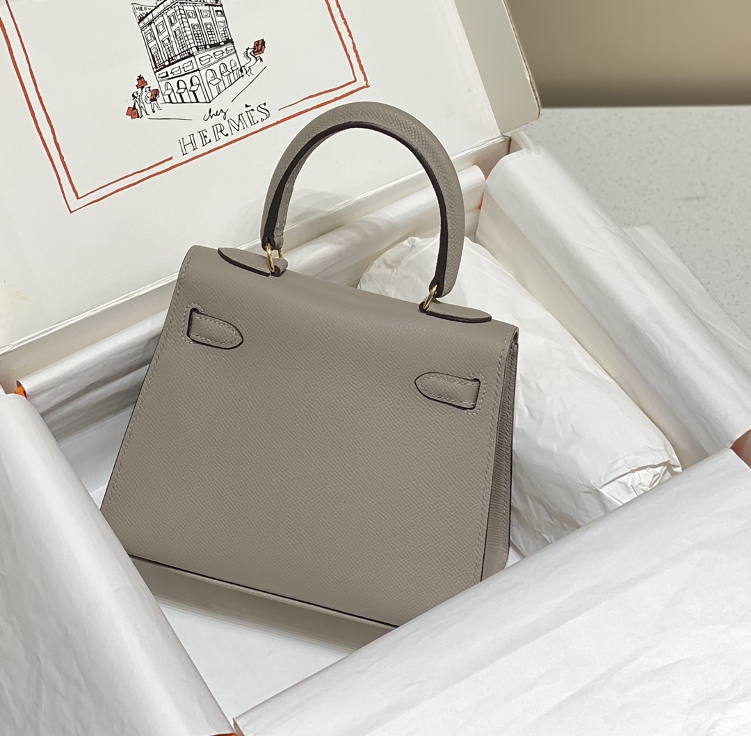 [TOP] HERMES Kelly Epsom Leather 20cm - Grey & GHW