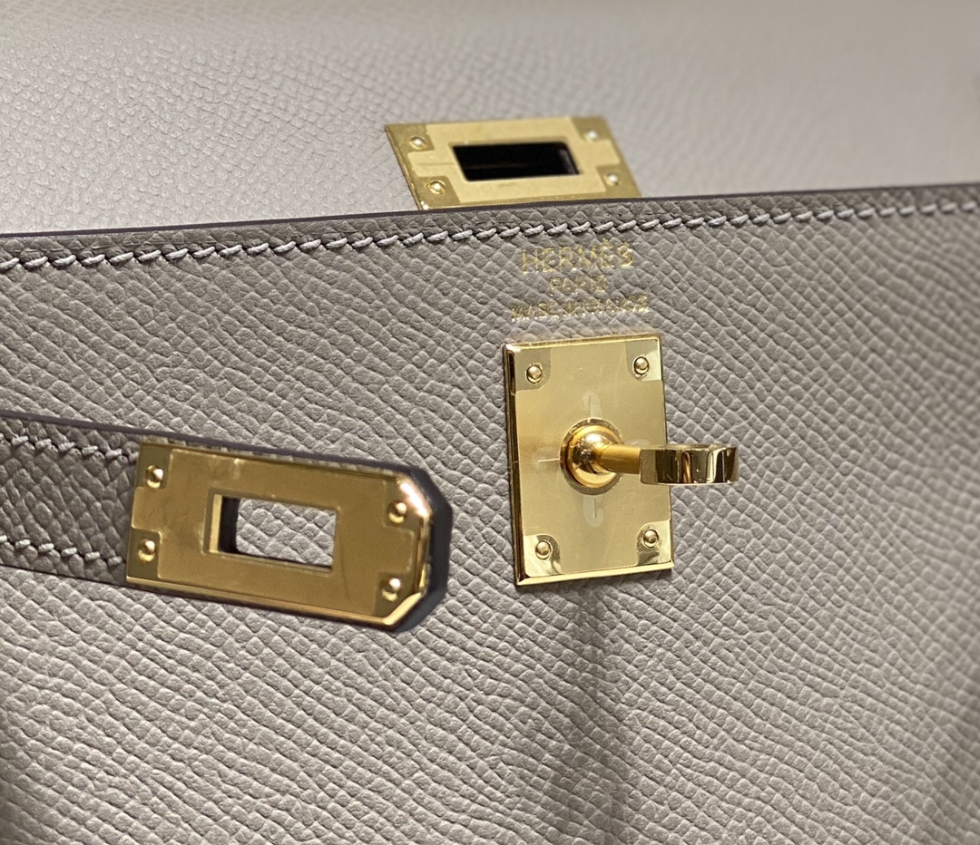 [TOP] HERMES Kelly Epsom Leather 20cm - Grey & GHW