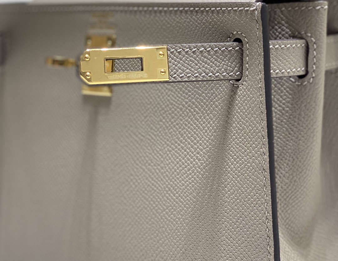 [TOP] HERMES Kelly Epsom Leather 20cm - Grey & GHW