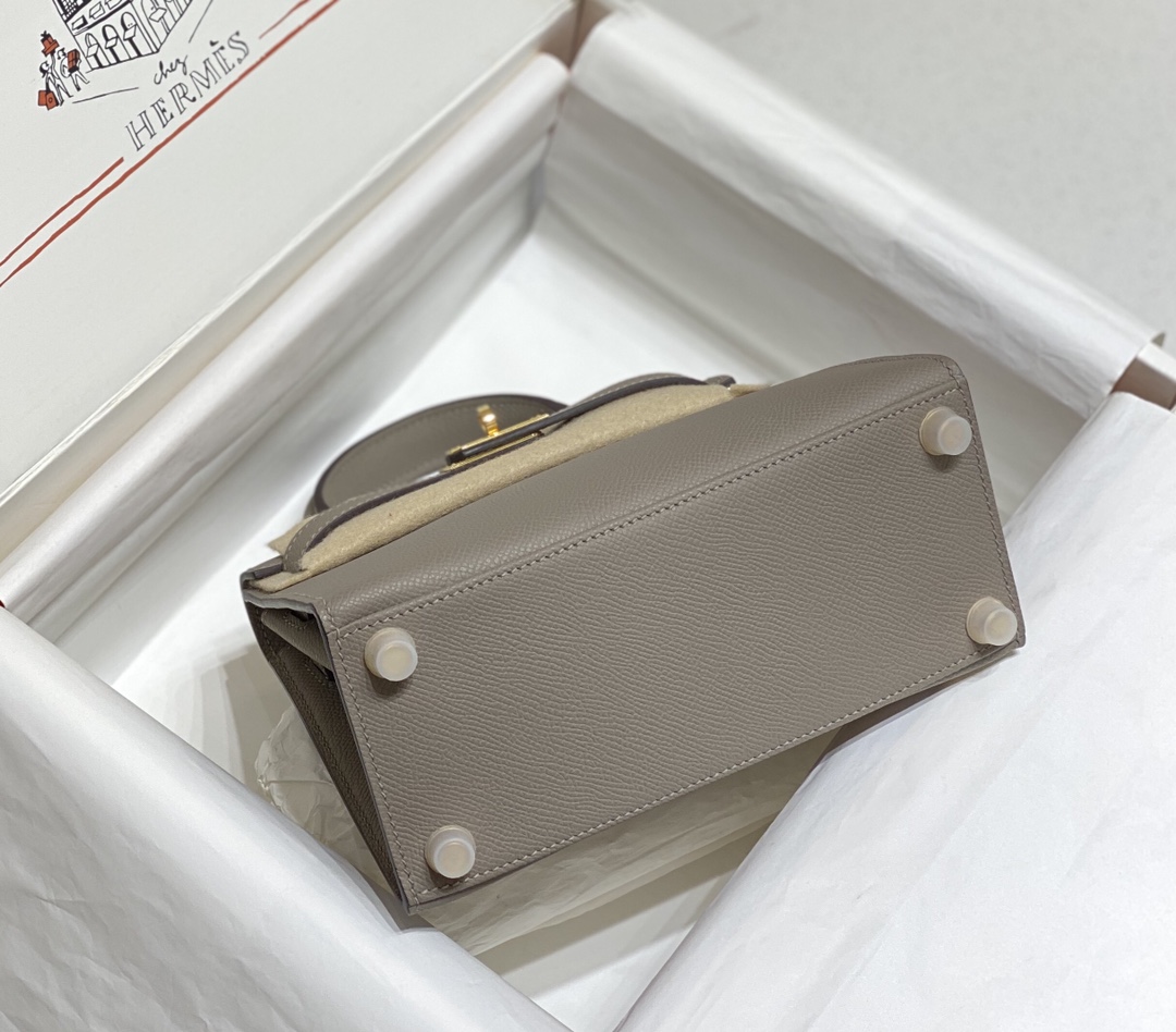 [TOP] HERMES Kelly Epsom Leather 20cm - Grey & GHW