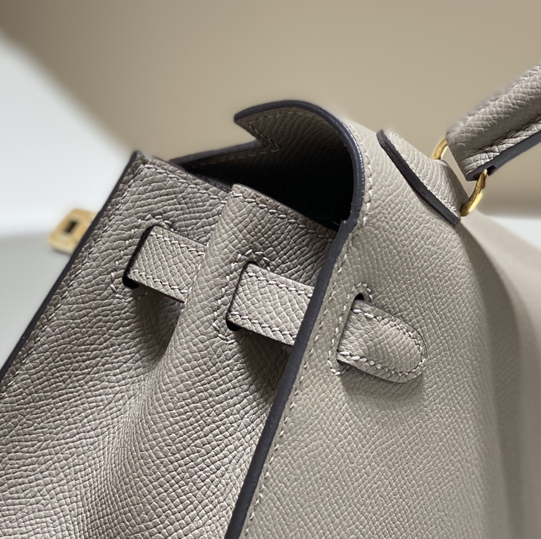 [TOP] HERMES Kelly Epsom Leather 20cm - Grey & GHW