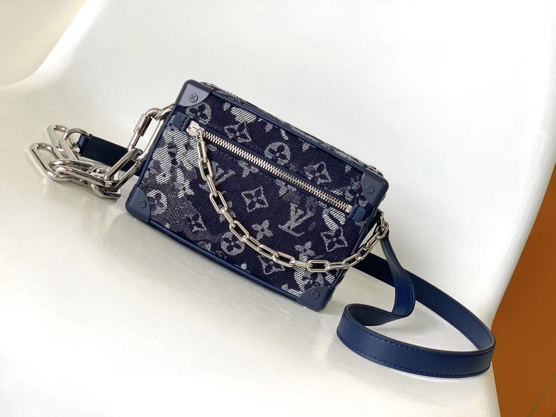 [TOP] Louis Vuitton LV Mini Soft Trunk Monogram Tapestry Bag 18.5 x 13 x 8 cm-Blue