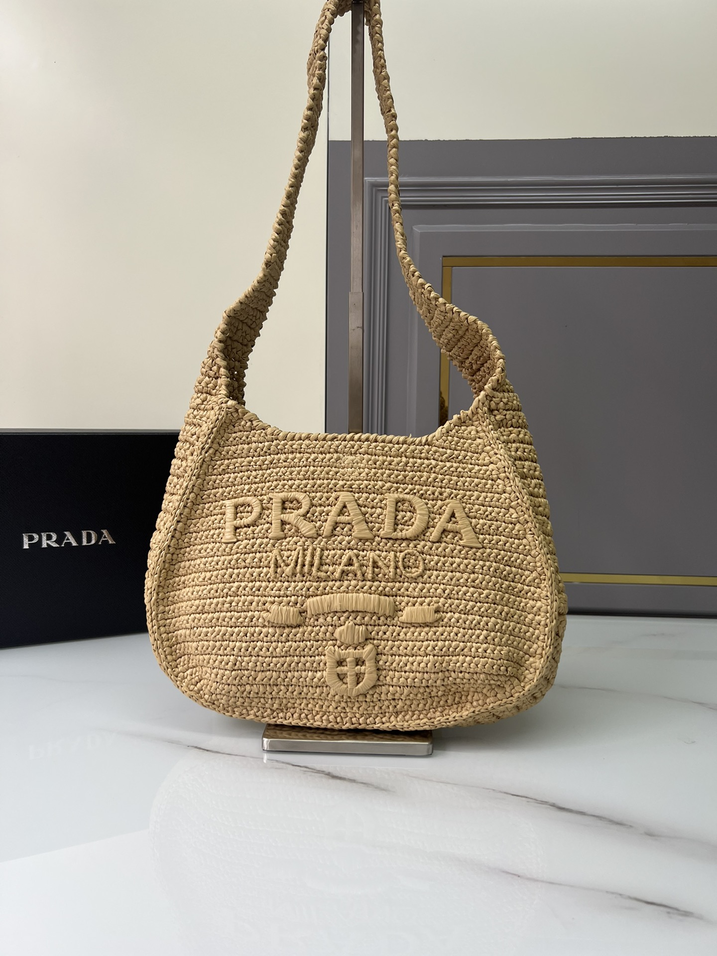 [Top] PRADA Straw Shoulder Bags 30x24x4.5cm