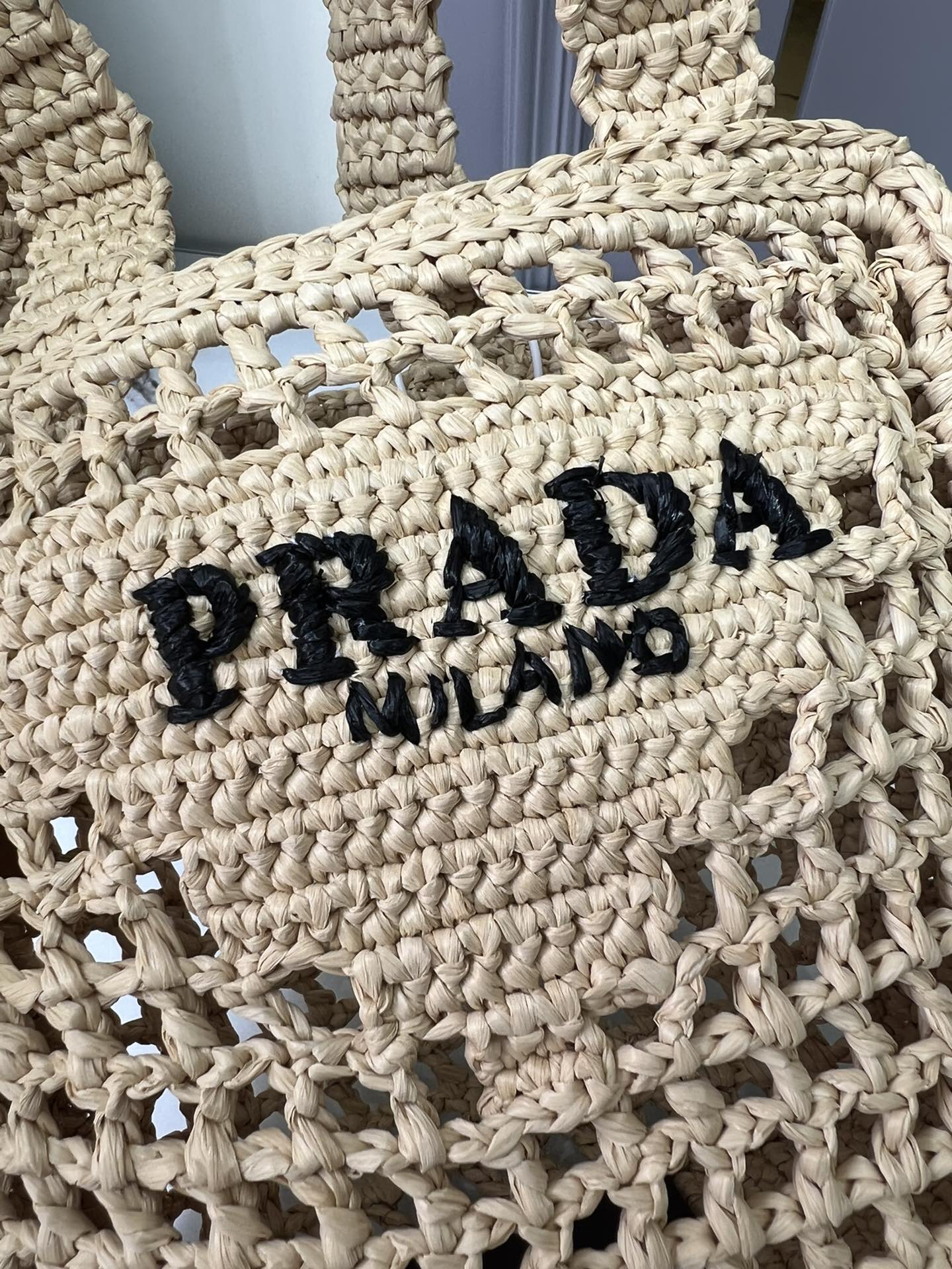 [Top] PRADA Straw Shoulder Bags 26x22x11cm